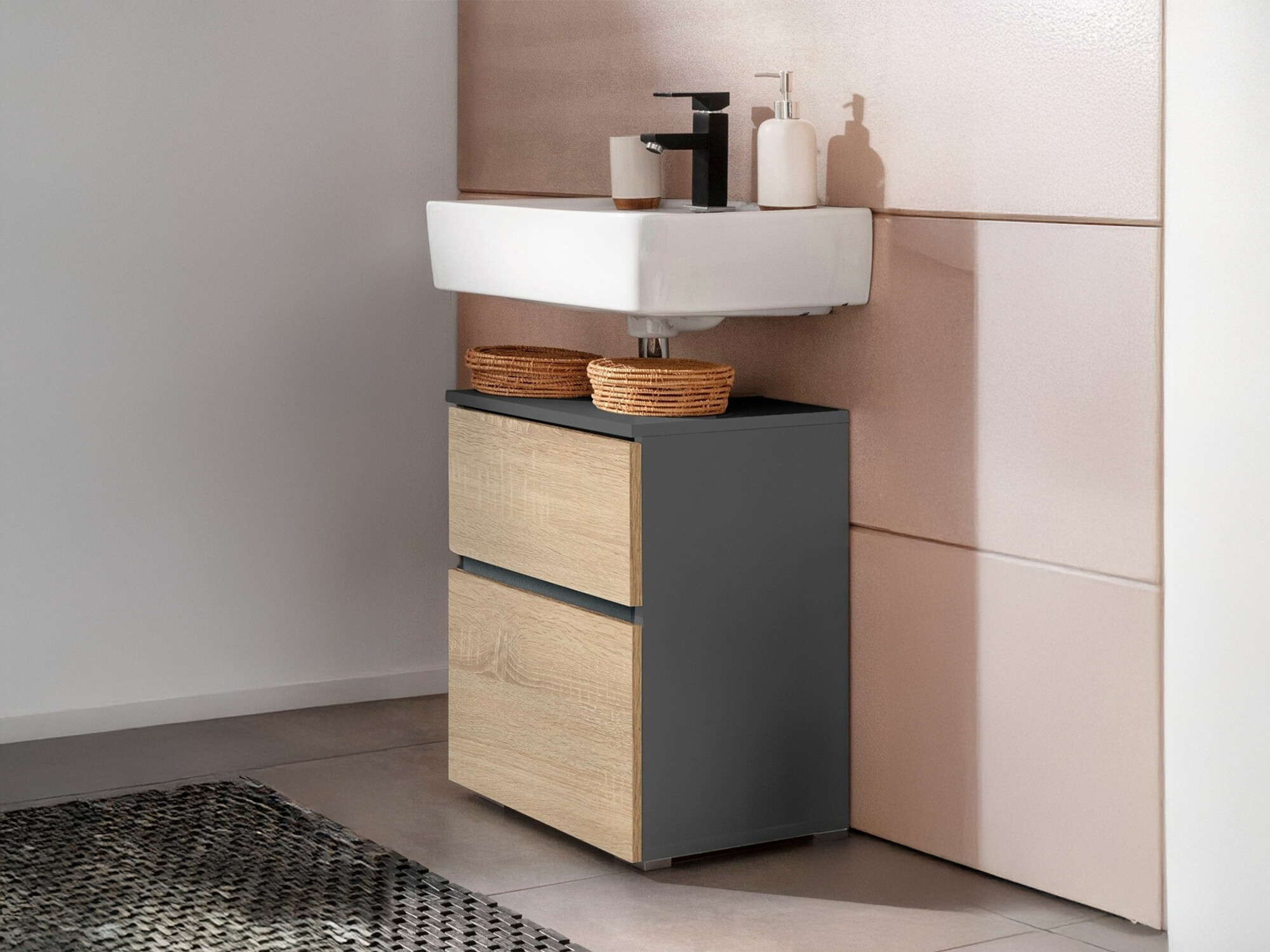 Όρθιο ντουλάπι νιπτήρα μπάνιου Soncamu 103 (Ανθρακί + Δρυς)