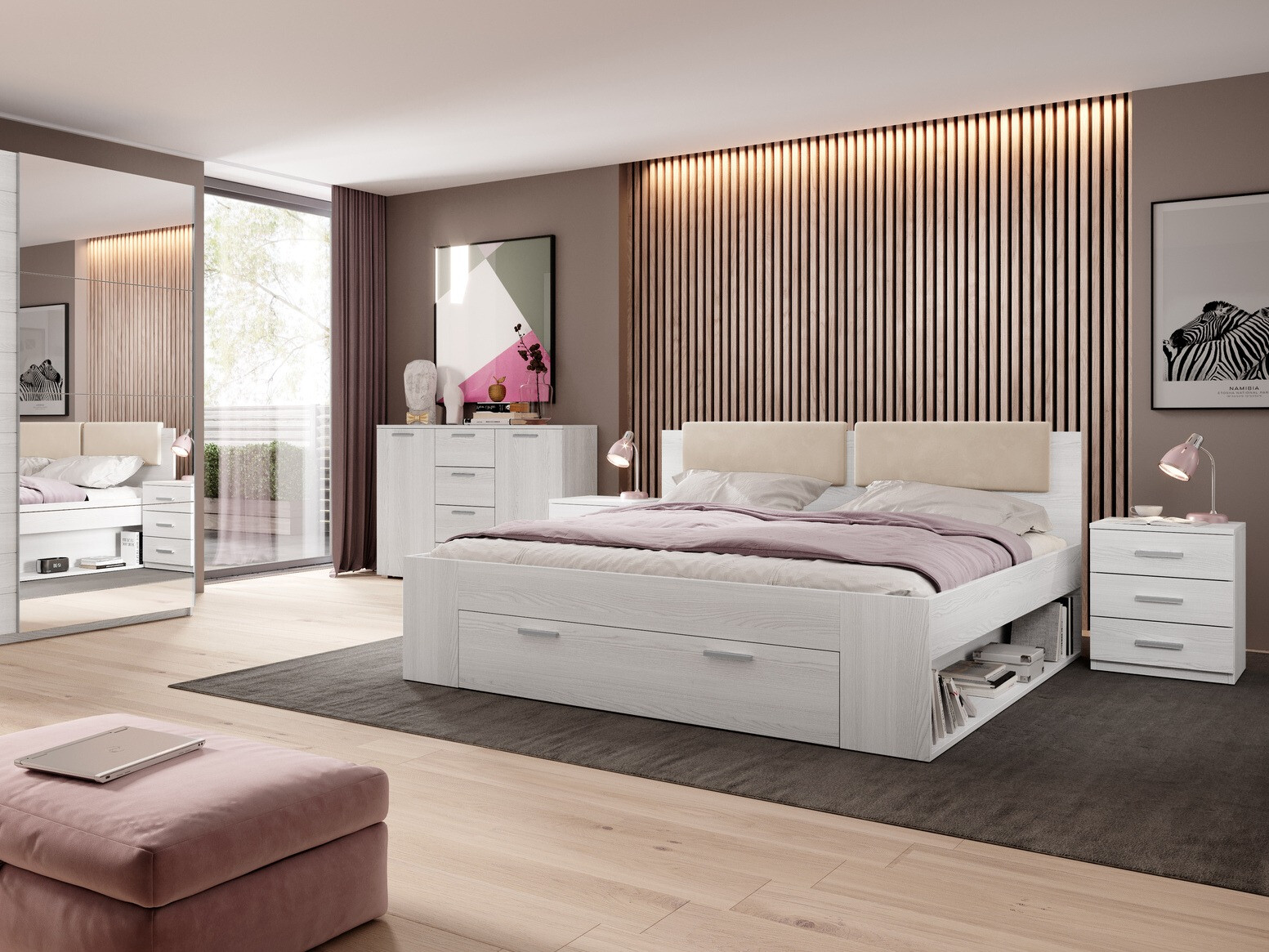 Κρεβάτι Levruvu 106 (Ξεθωριασμένo γκρι + Μπεζ)