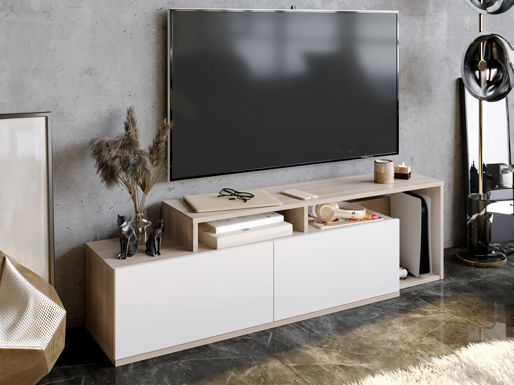 TV stand Kailua 1319 (White + Walnut)