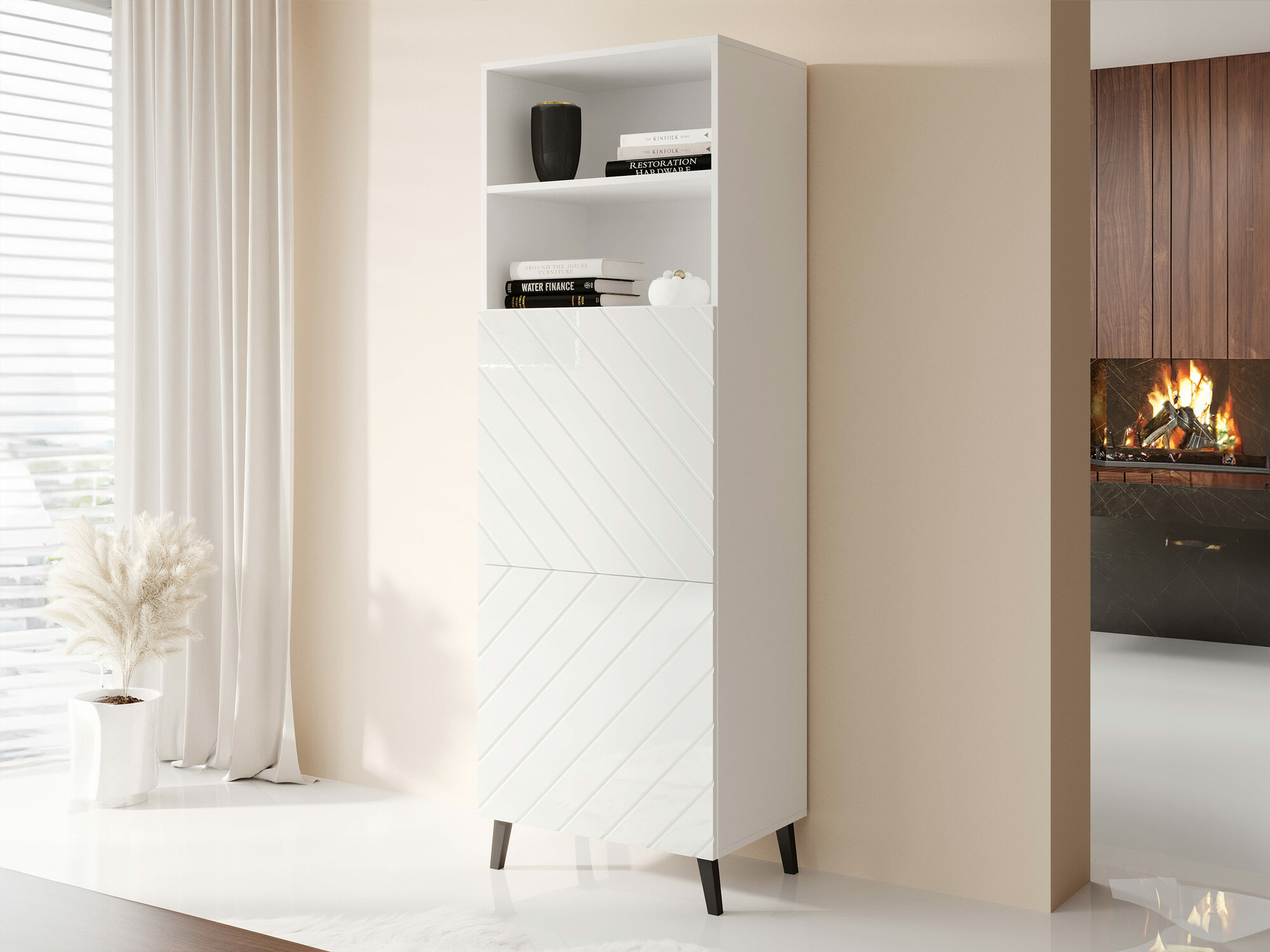 Βιβλιοθήκη Charlotte 178 (Άσπρο + Γυαλιστερό λευκό)