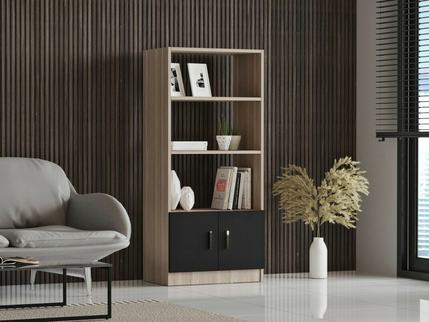 Βιβλιοθήκη Kailua 2256 (Μαύρο + Δρυς)