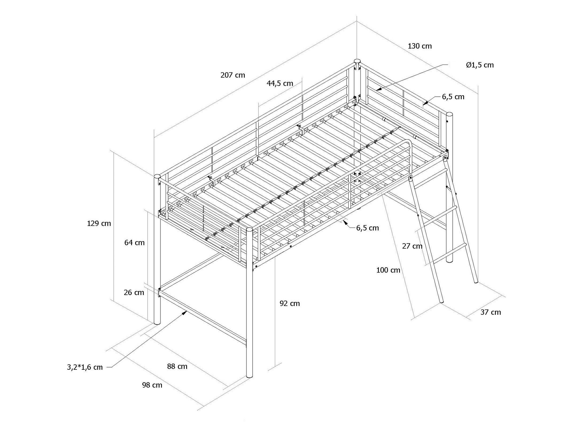 Loft bed Denton 1224 (White)