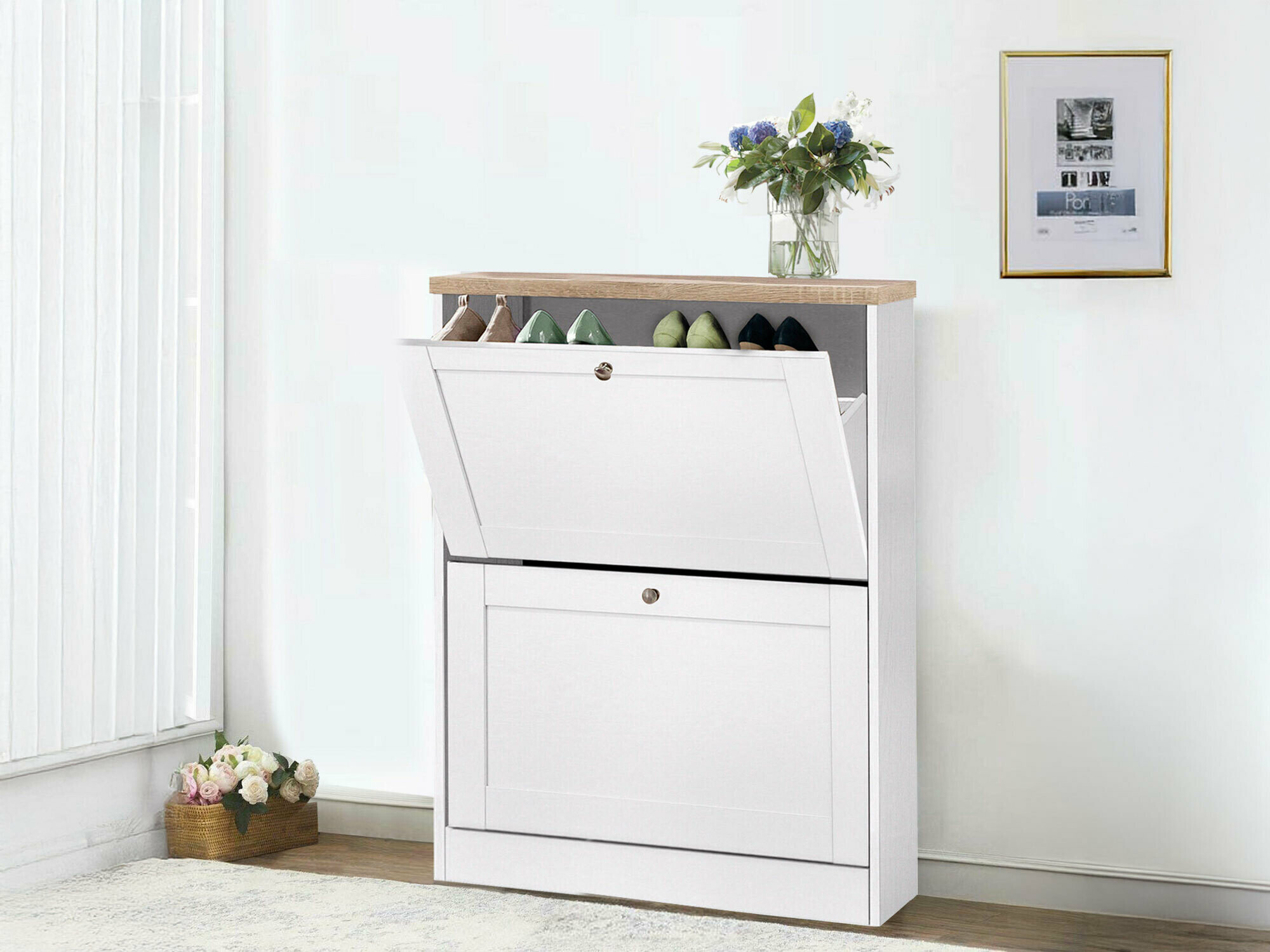 Παπουτσοθήκη Cirtene 100 (Άσπρο + Δρυς)