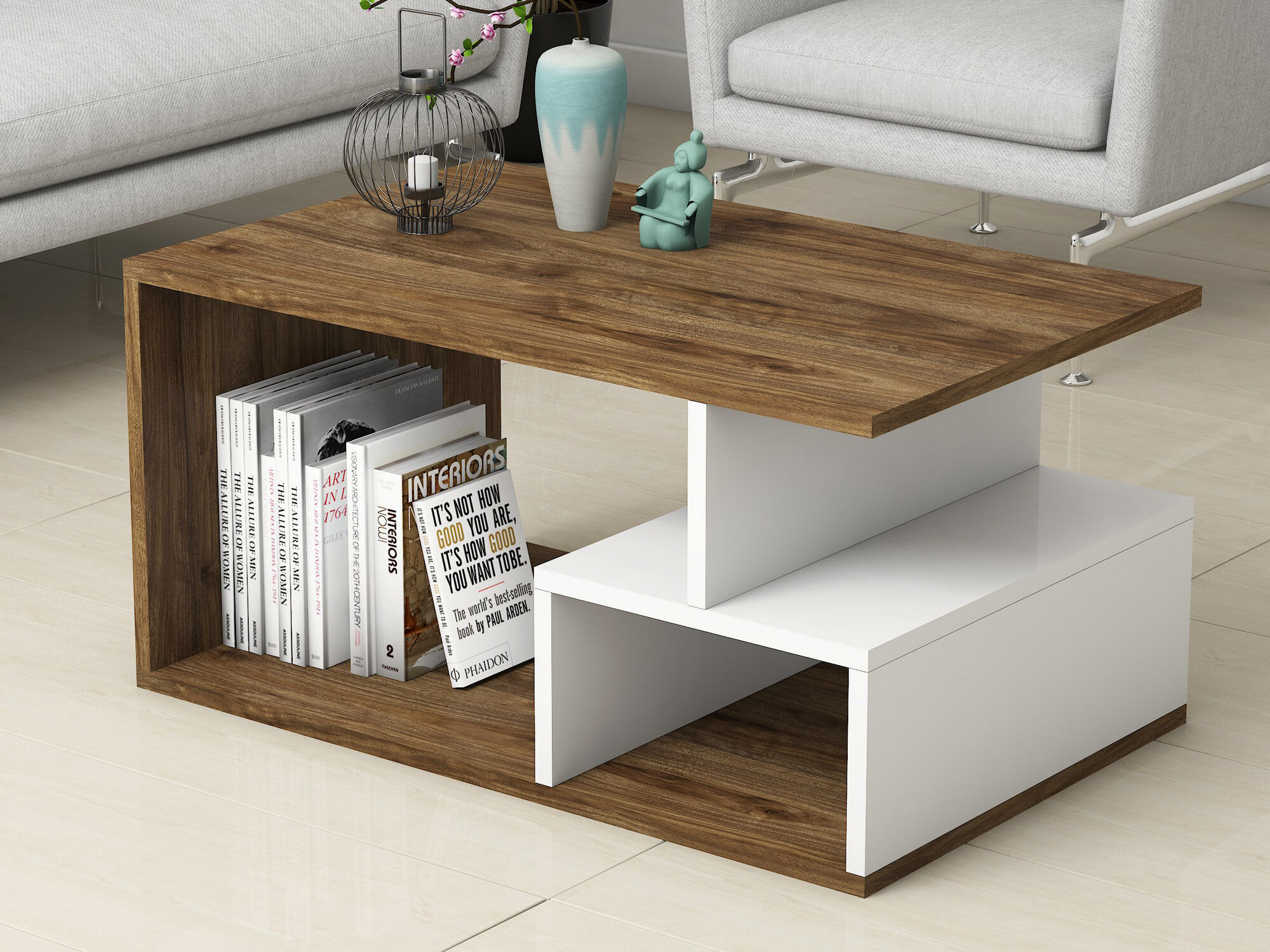 Τραπεζάκι σαλονιού Kailua 1104 (Άσπρο + Καρυδί)