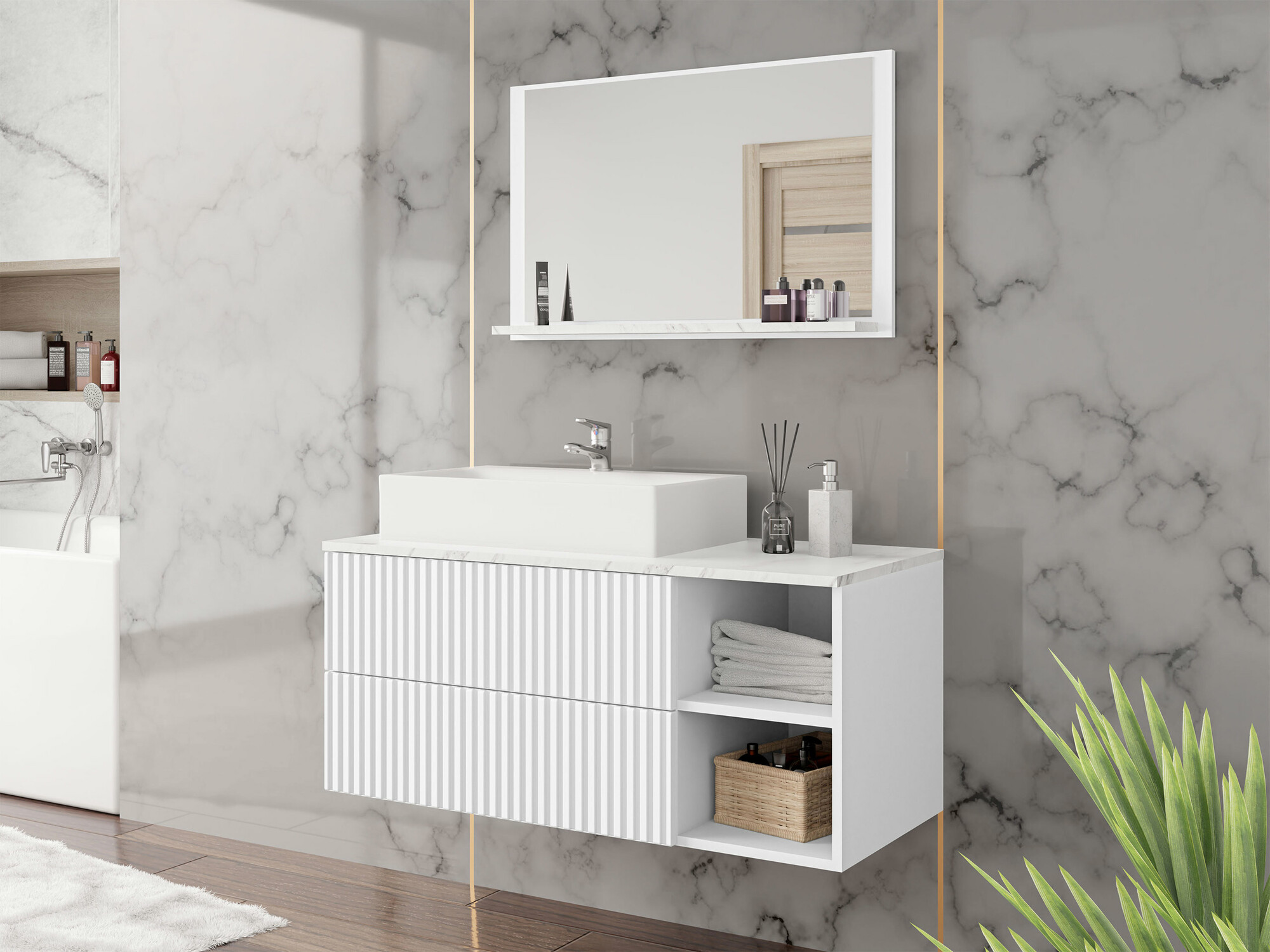 Bathroom set Nauta (White + White marble)