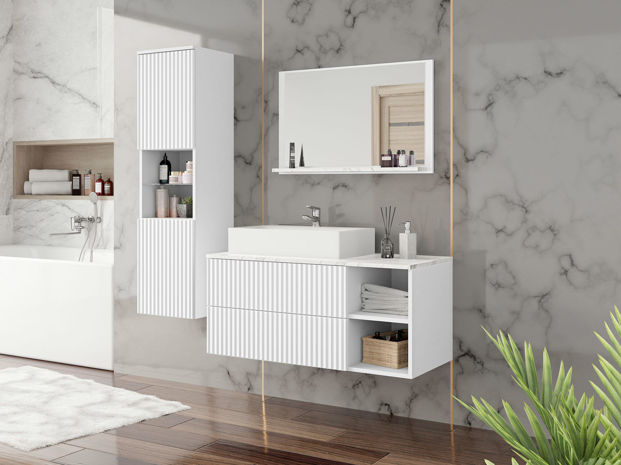 Bathroom set Nauta I (White + White marble)