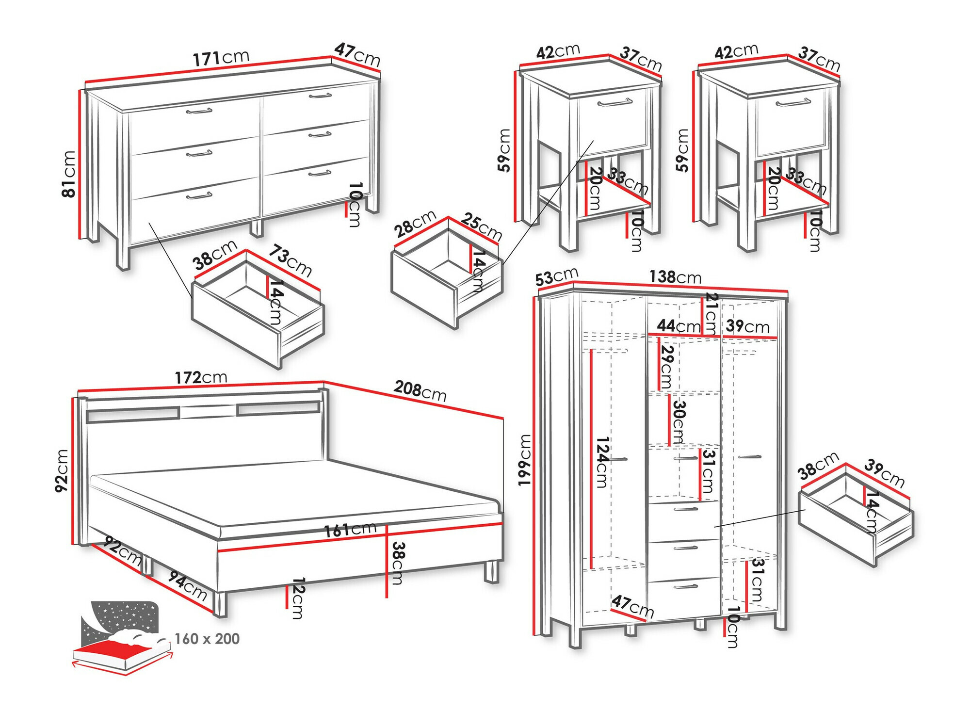 Bedroom set Venmelu 117 (Wotan Oak + Green)