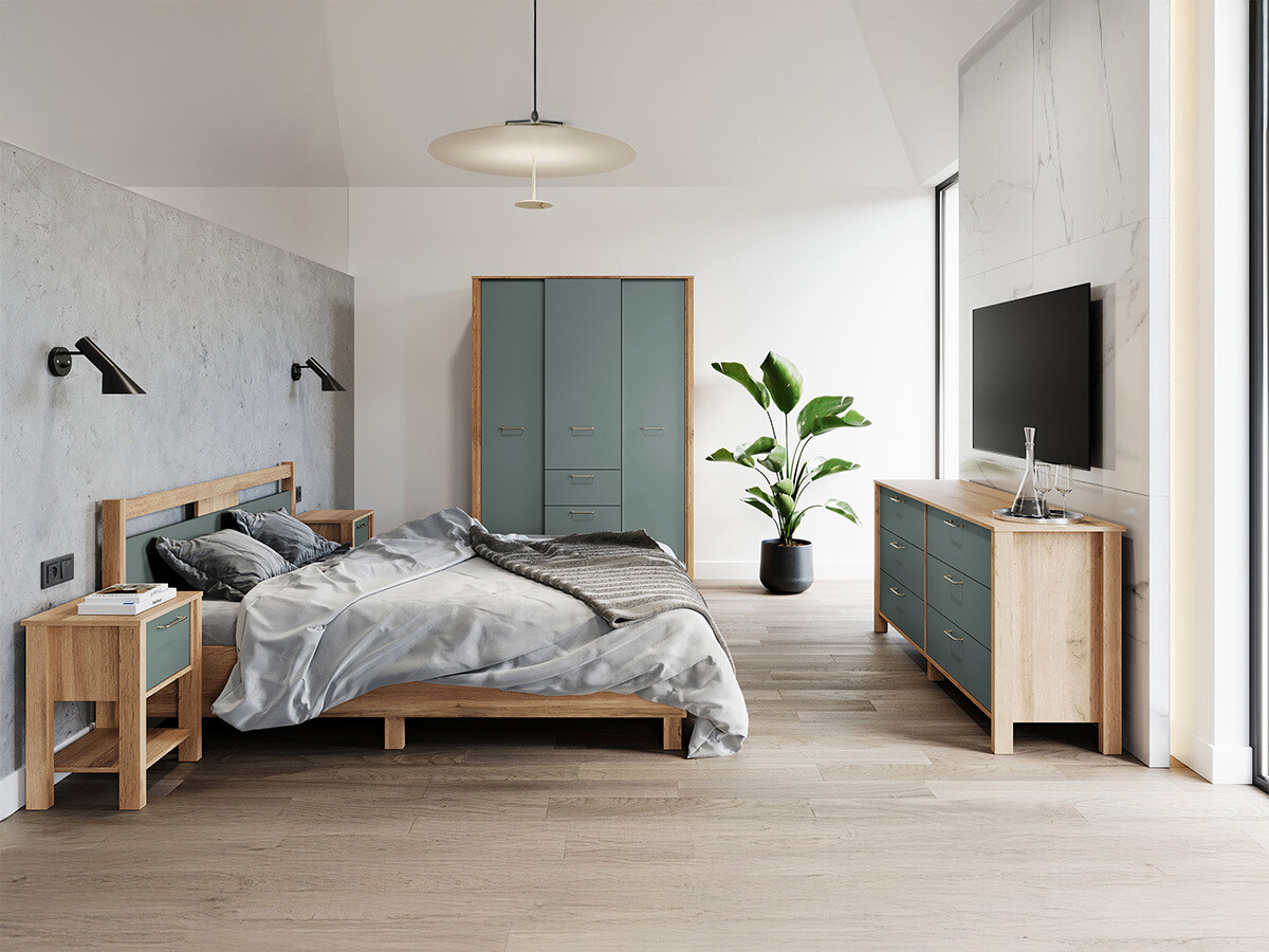 Bedside table Venmelu 114 (Wotan Oak + Green)