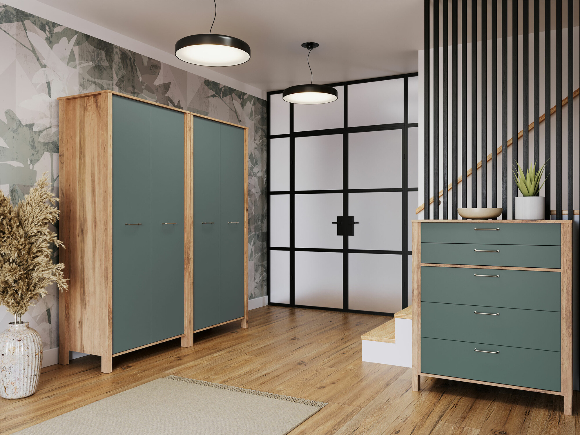 Wardrobe Venmelu 112 (Wotan Oak + Green)