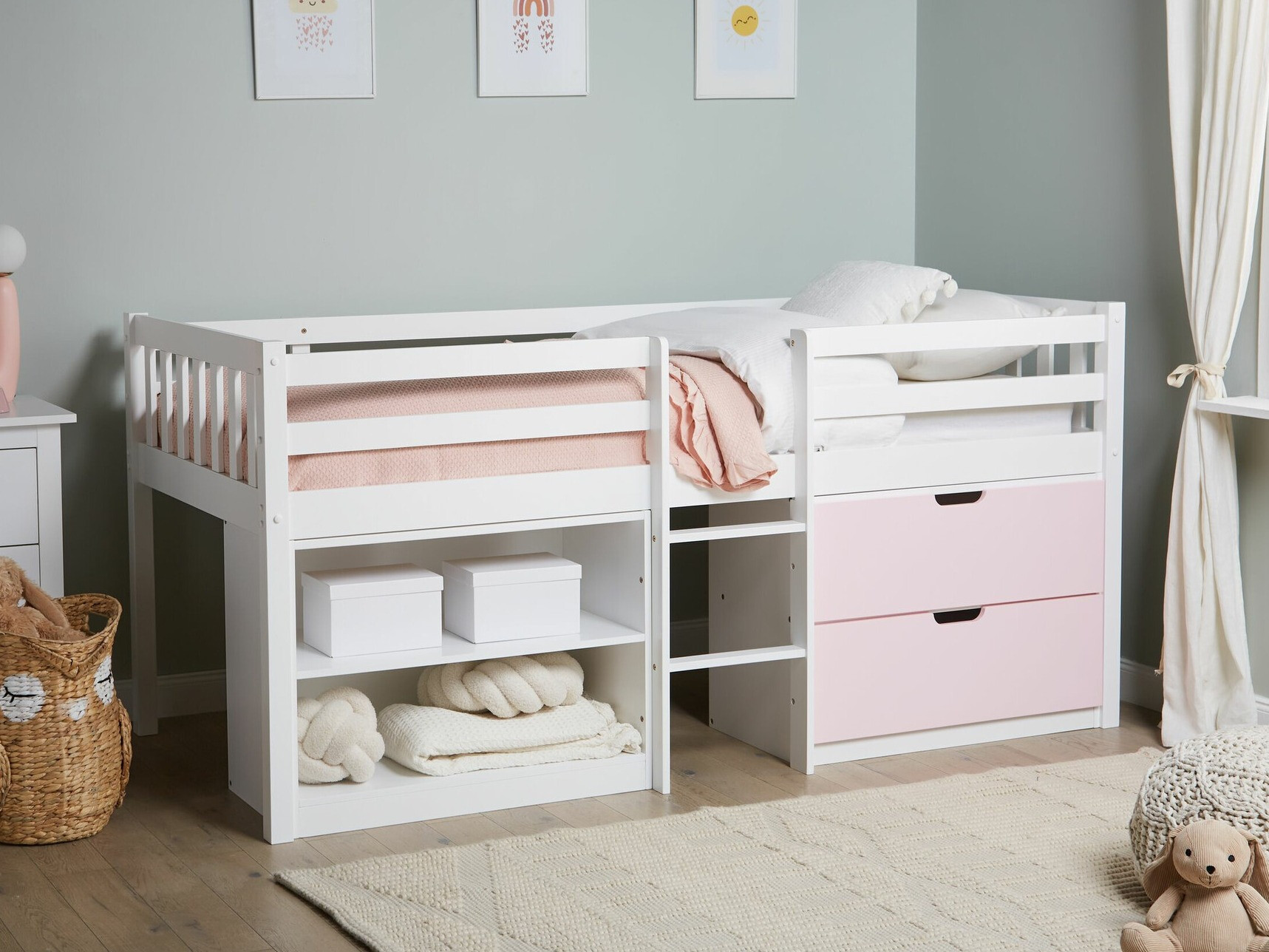 Loft bed Berwyn 2199 (White + Pink)