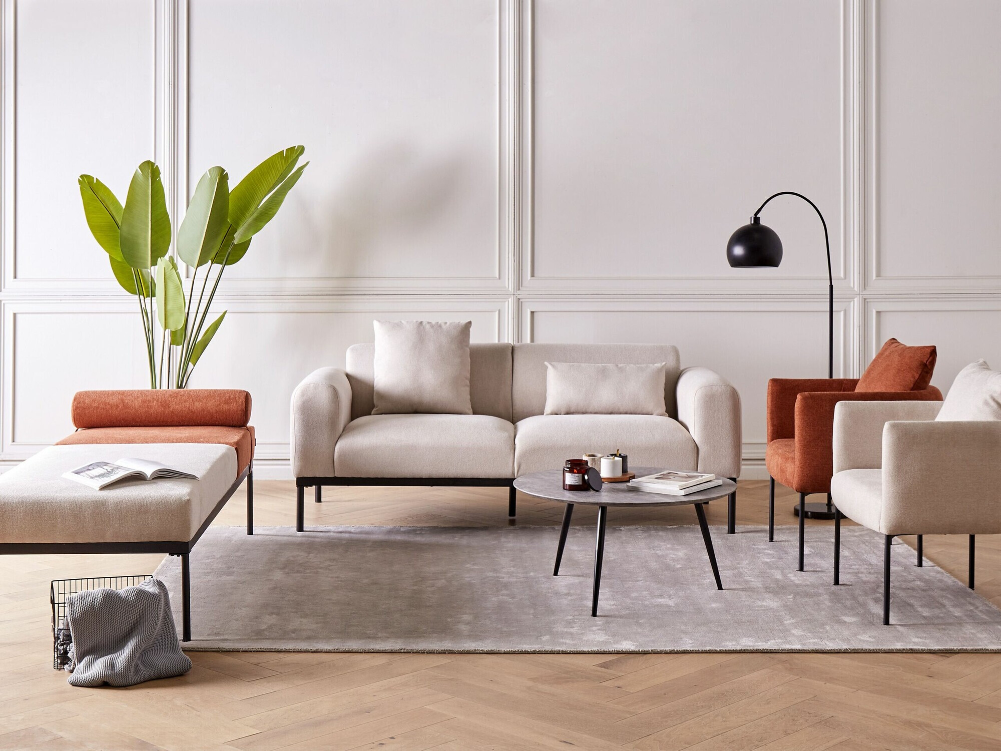 Chaise longue Berwyn 2204 (Beige + Orange)