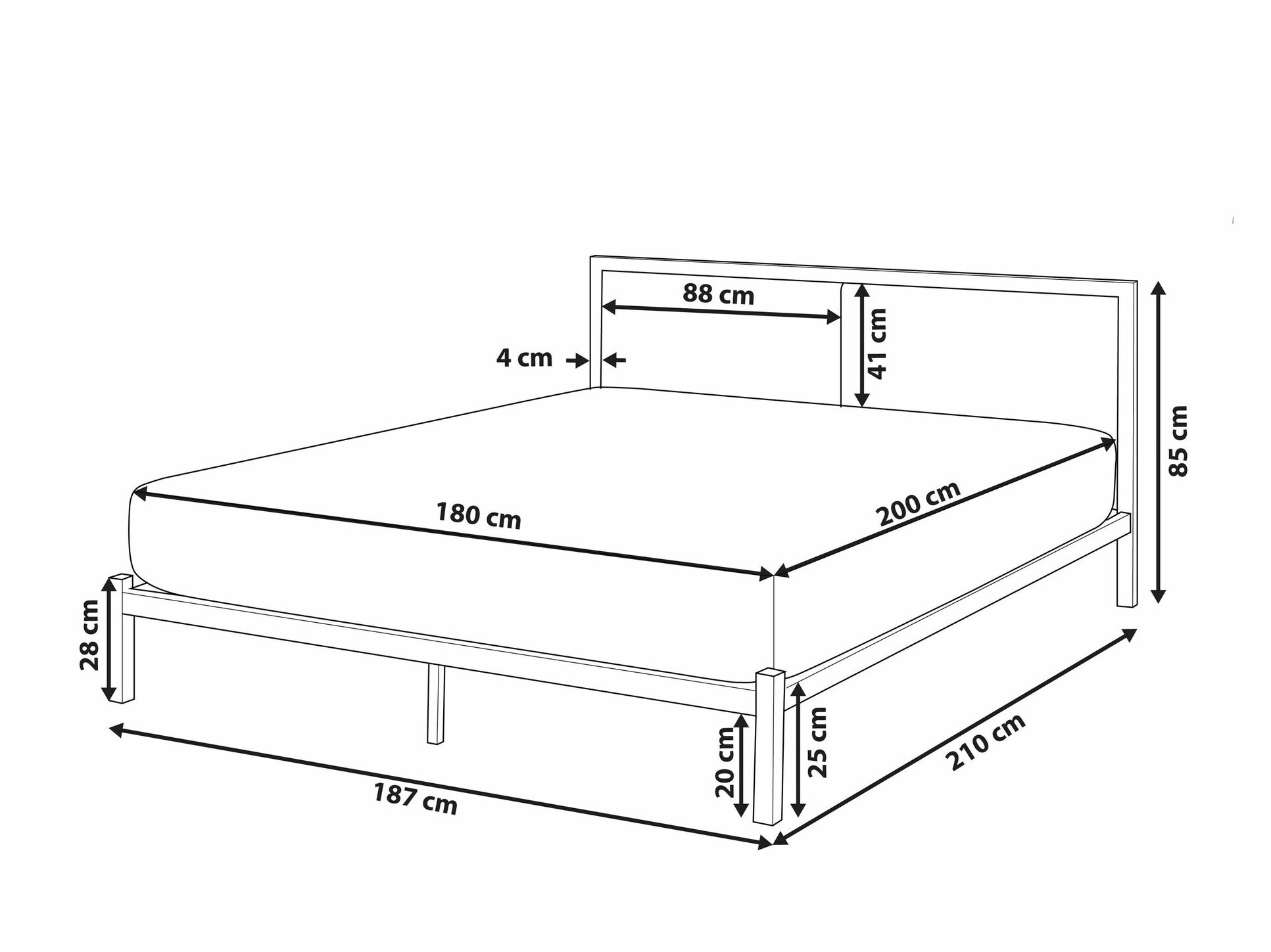 Κρεβάτι Berwyn 760 (Μαύρο + Γκρι)
