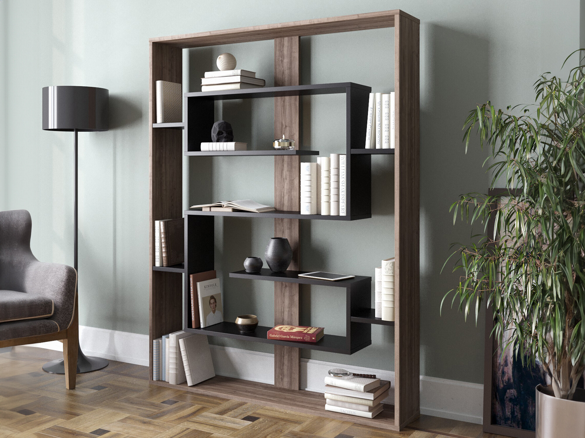 Βιβλιοθήκη Kailua 1076 (Καρυδί + Μαύρο)