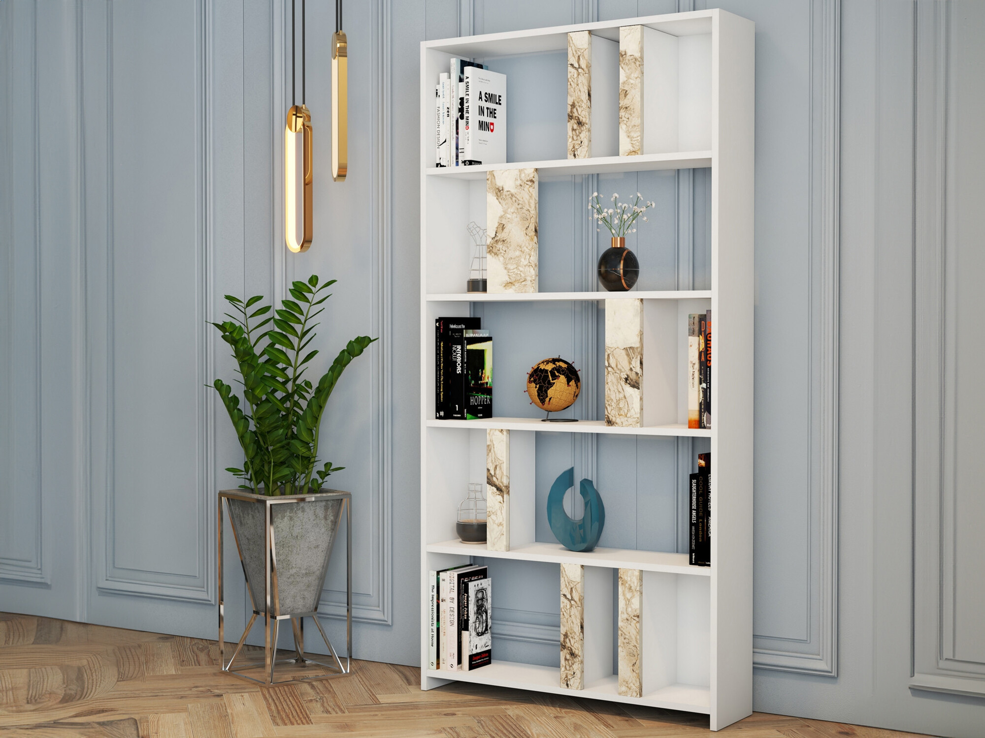 Βιβλιοθήκη Kailua 1069 (Άσπρο + Λευκό μάρμαρο)