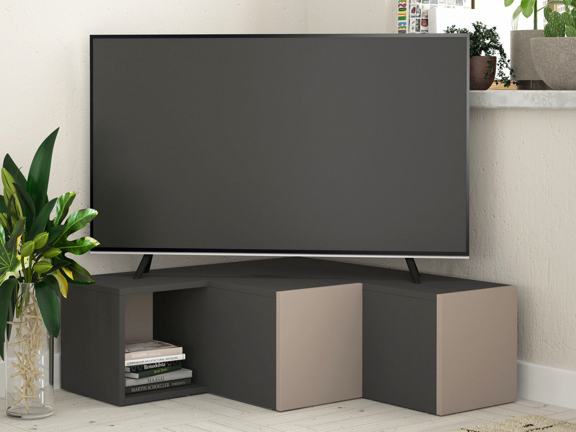 Έπιπλο τηλεόρασης Kailua 1058 (Ανθρακί + Ανοιχτό καφέ)