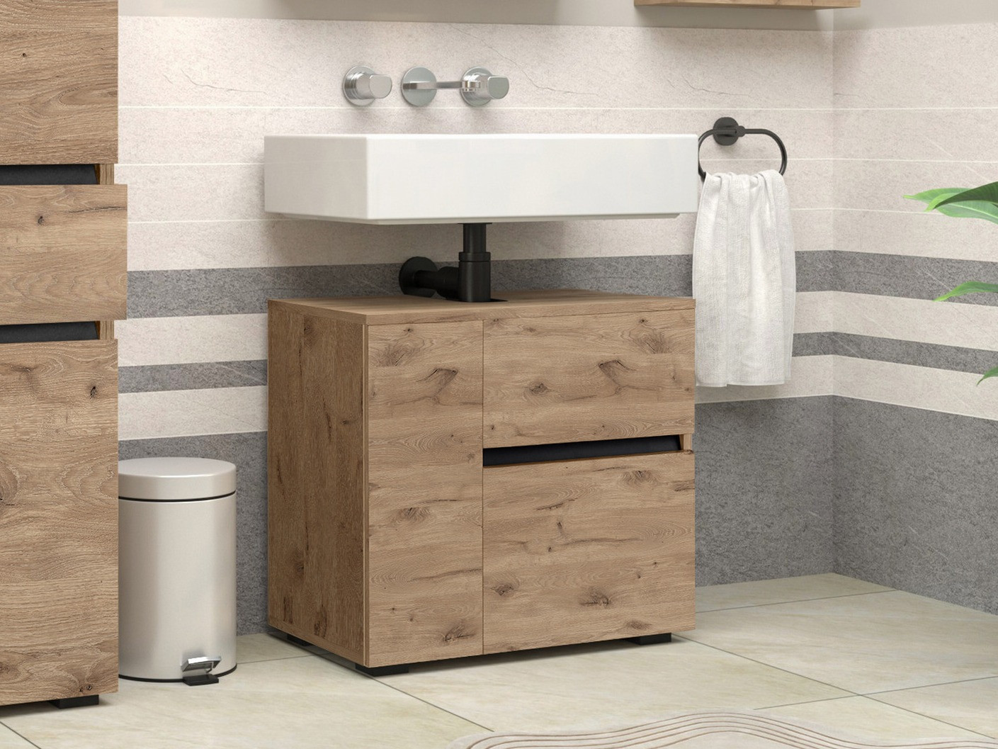 Όρθιο ντουλάπι νιπτήρα μπάνιου Soncamu 108 (Δρυς)