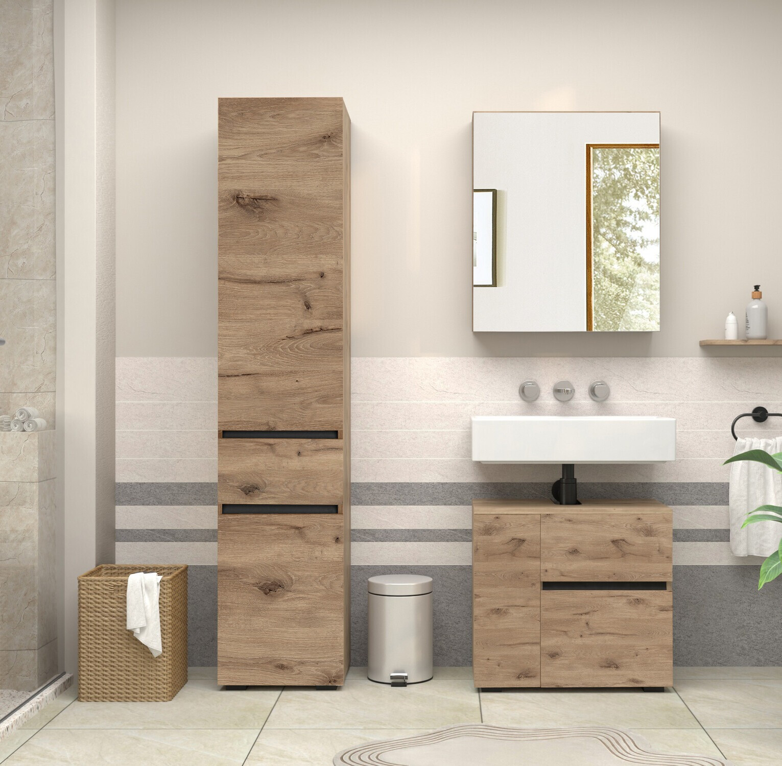 Όρθιο ντουλάπι νιπτήρα μπάνιου Soncamu 108 (Δρυς)