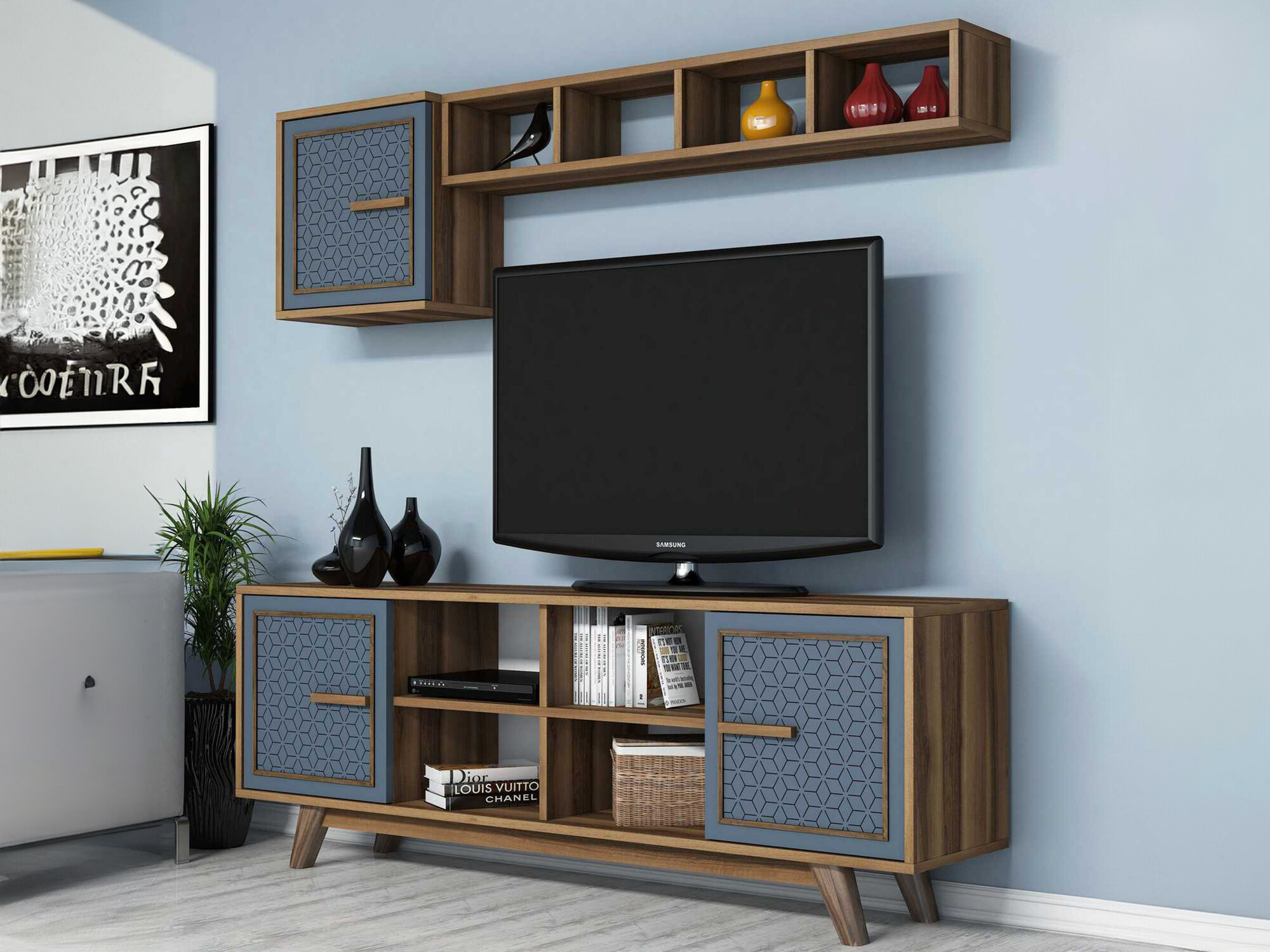 Living room set Kailua 1590 (Walnut + Blue)