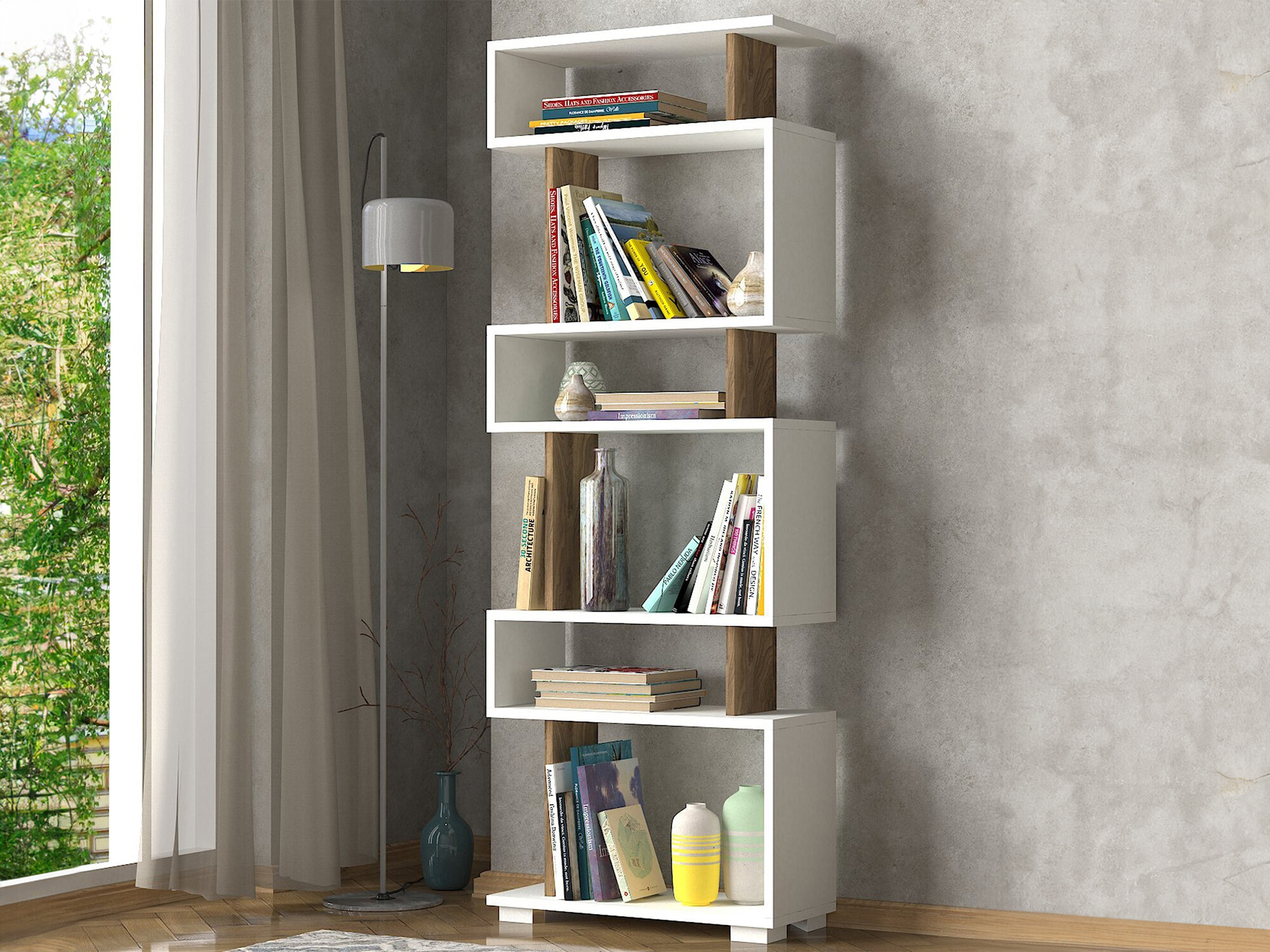 Βιβλιοθήκη Kailua 373 (Άσπρο + Καρυδί)