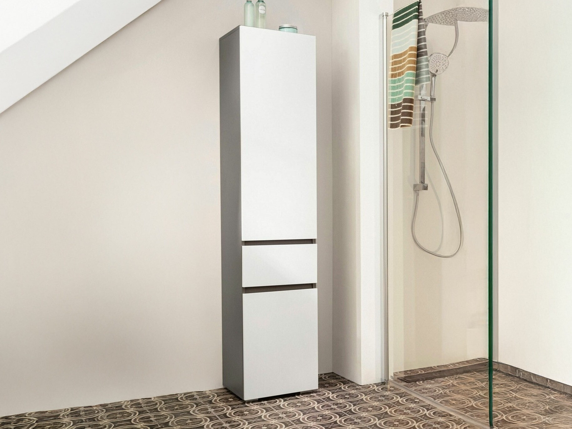 Όρθιο ντουλάπι μπάνιου Soncamu 106 (Άσπρο + Ανθρακί)