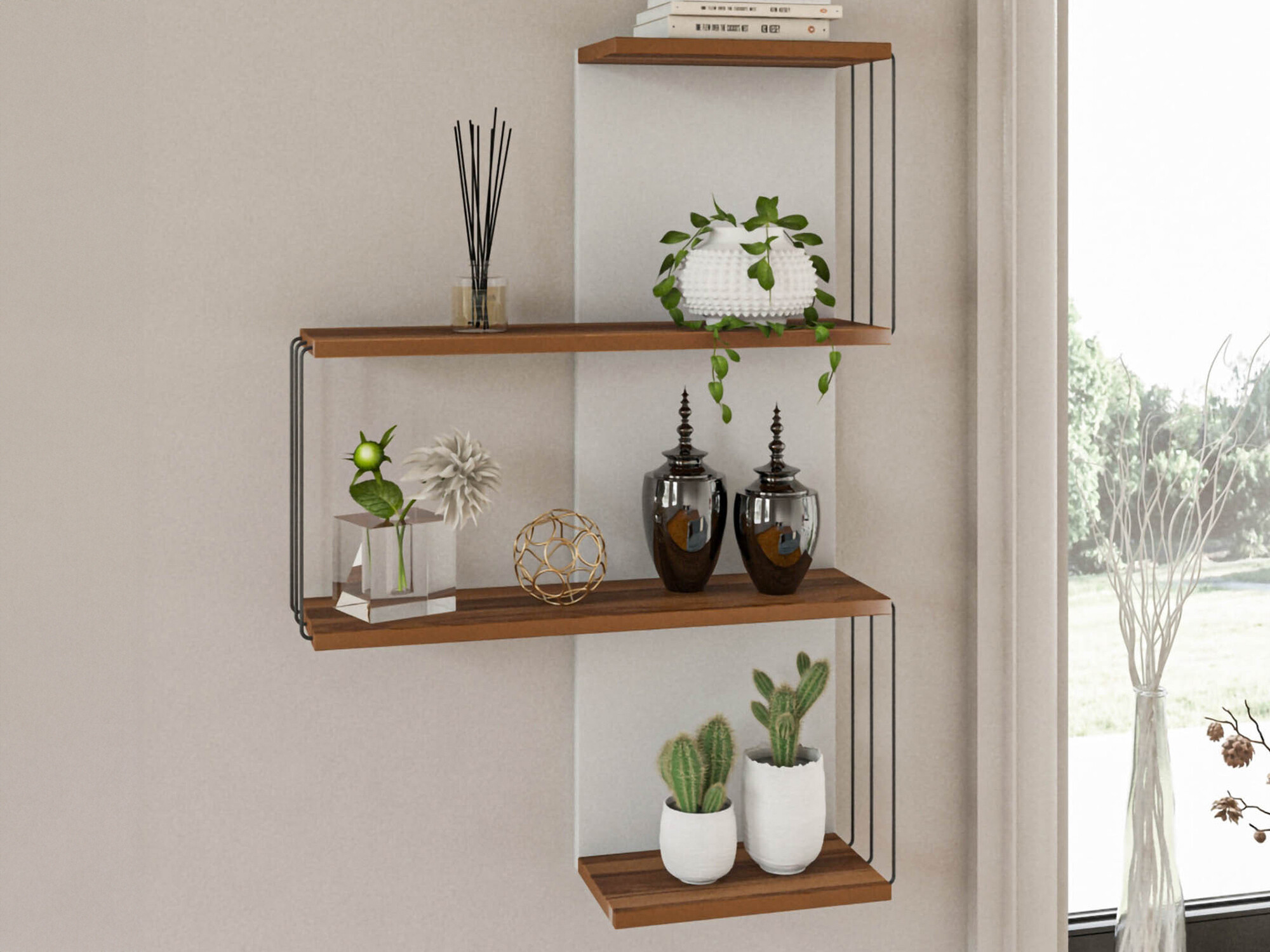 Ράφι τοίχου Kailua 406 (Καφέ + Άσπρο)