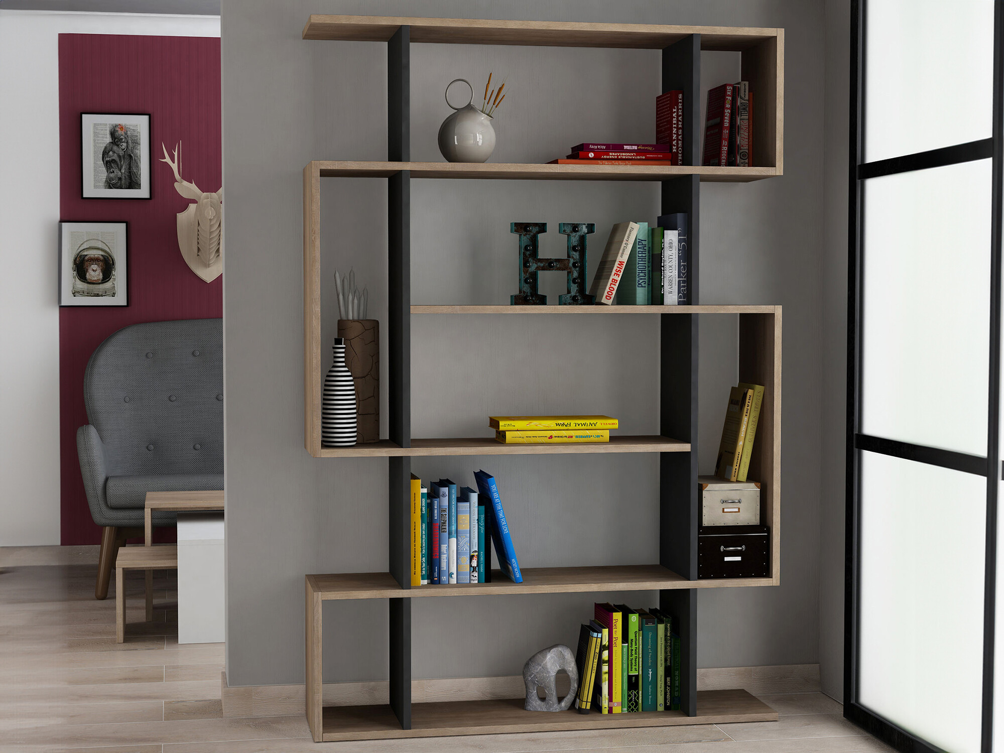 Βιβλιοθήκη Kailua 449 (Ανθρακί + Sonoma οξιά)