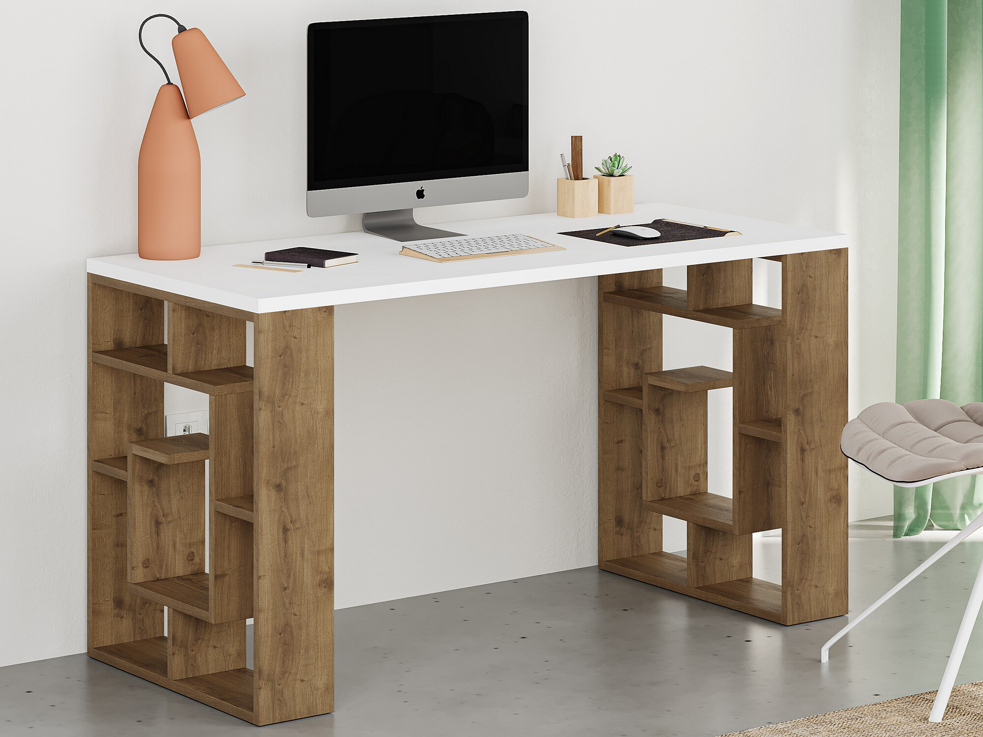 Γραφείο Kailua 813 (Άσπρο + Σκούρα δρυς)