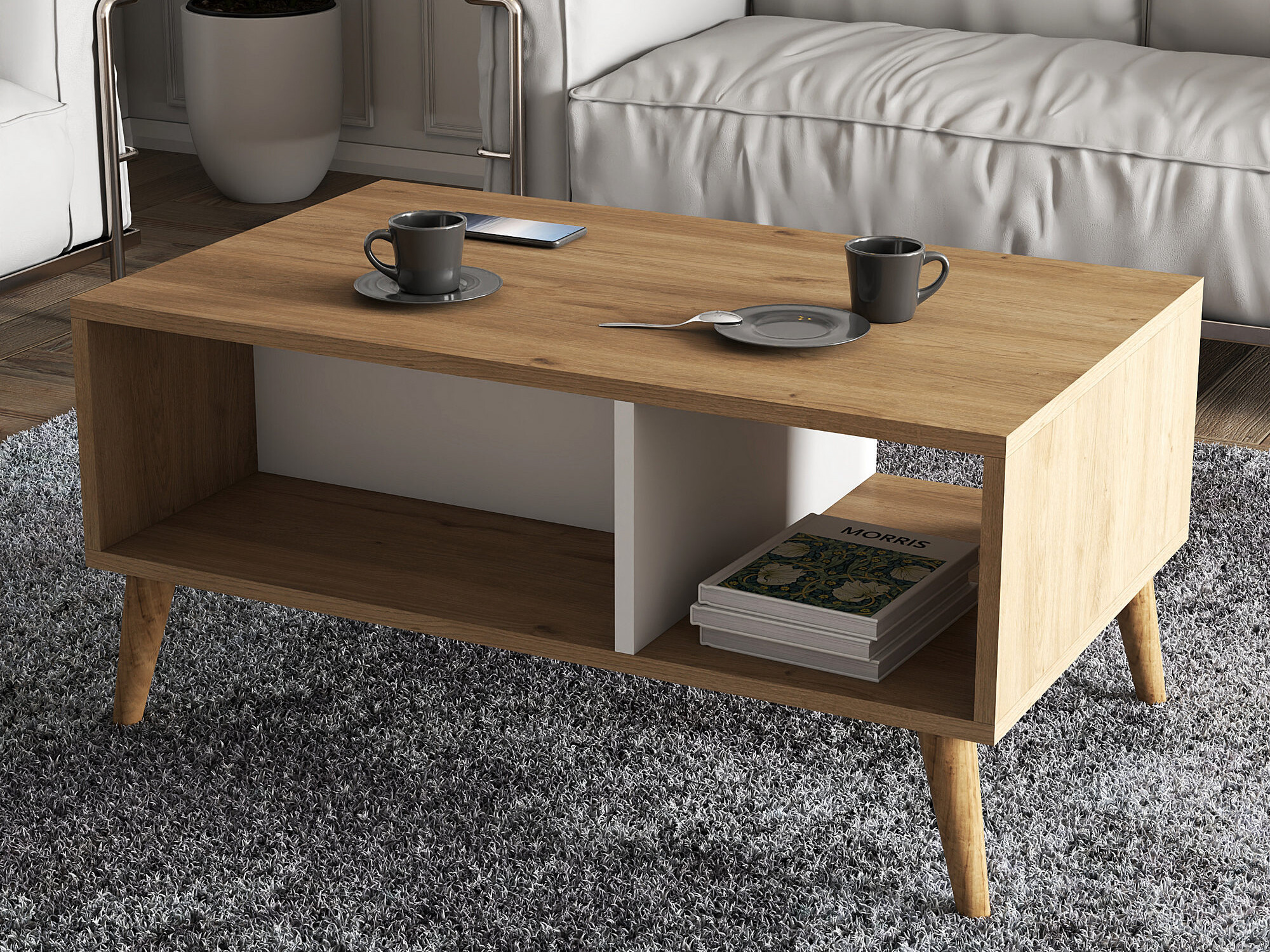 Τραπεζάκι σαλονιού Nolcava 104 (Άσπρο + Δρυς)