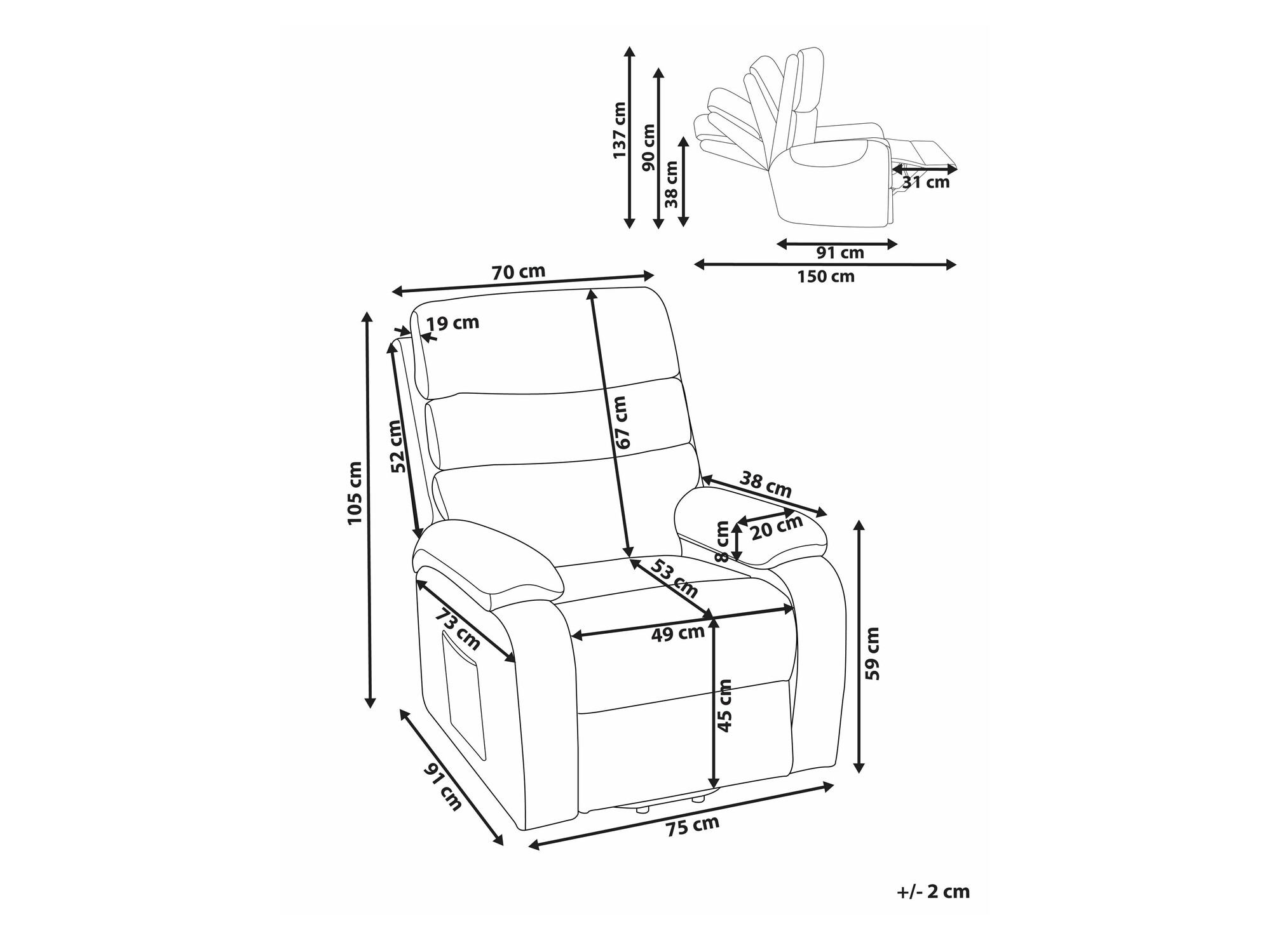 Armchair recliner Berwyn 2299 (Light brown)