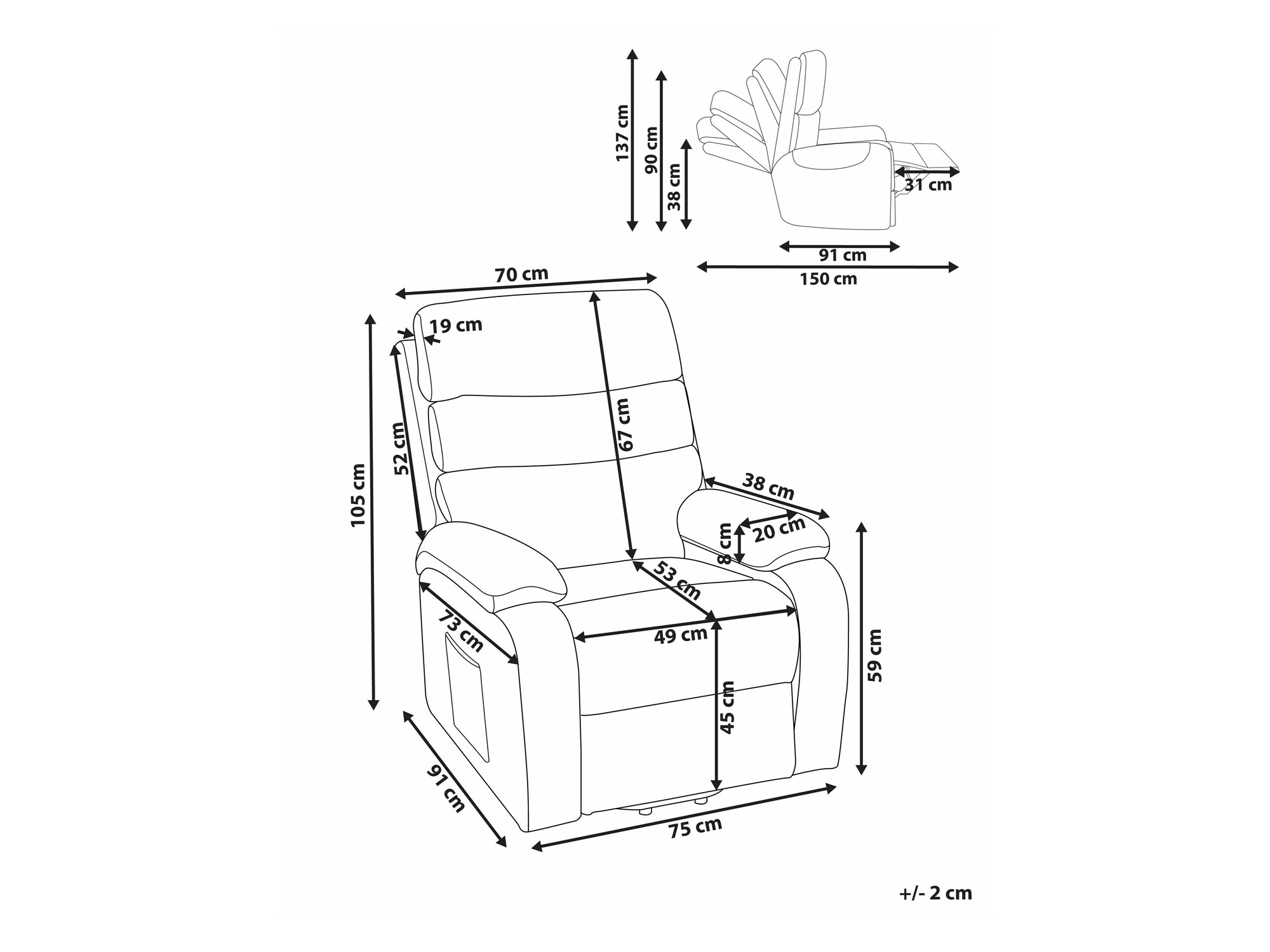 Ρυθμιζόμενη πολυθρόνα Berwyn 2299 (Μπεζ)