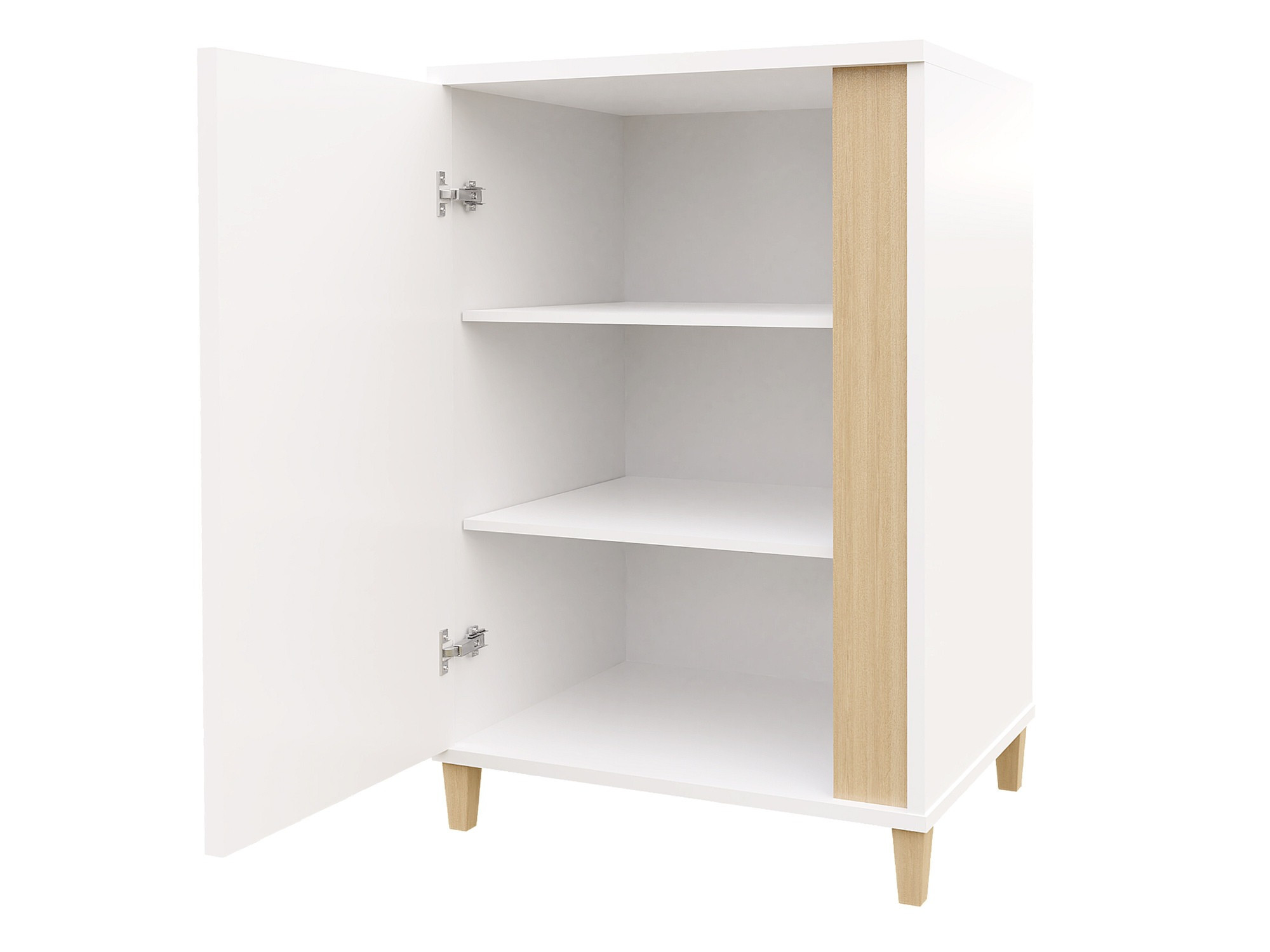 Sideboard Florem I (White + Glossy white + Light wood)