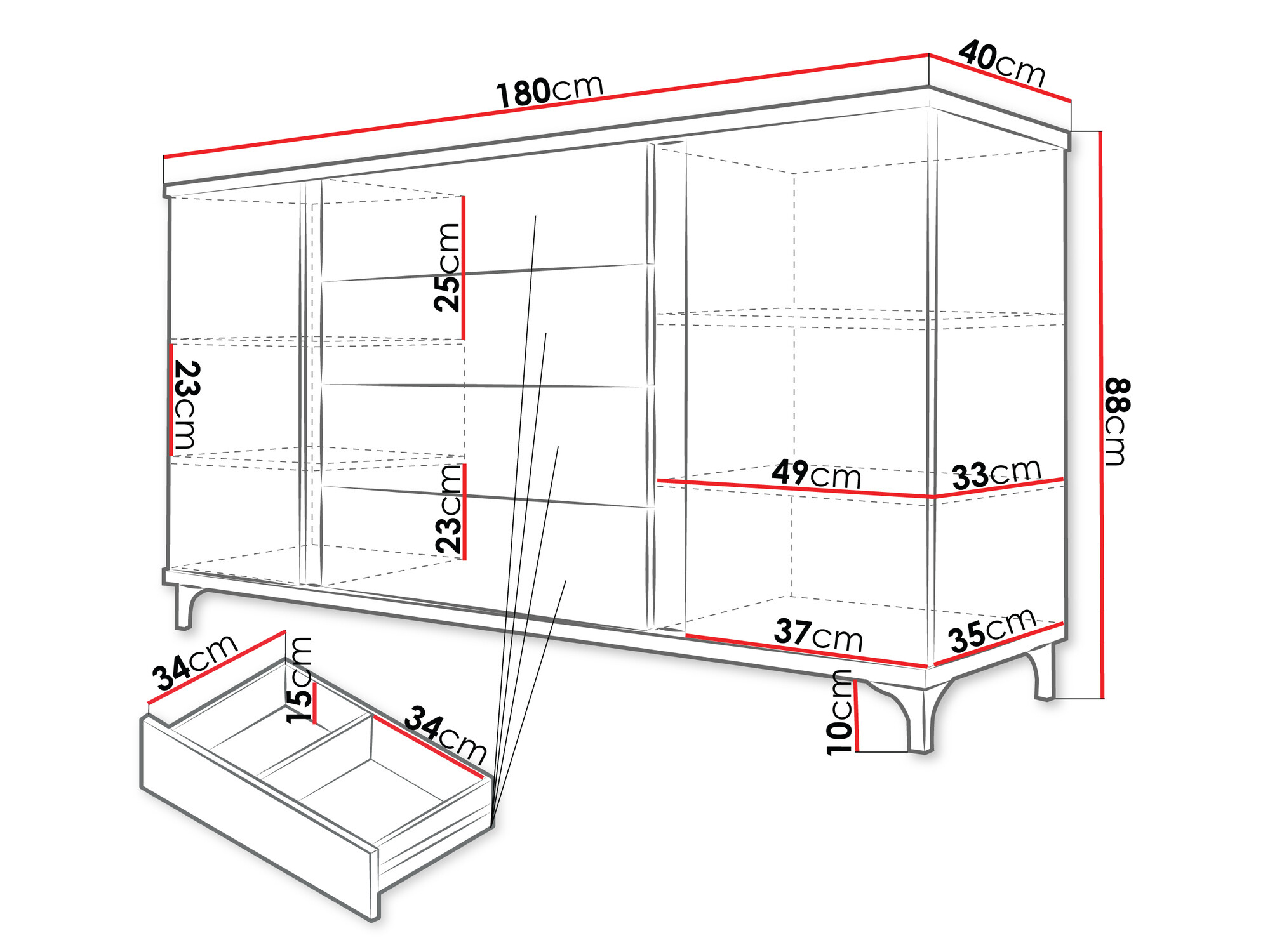 Συρταριέρα Florem (Άσπρο + Γυαλιστερό λευκό + Ανοιχτό χρώμα ξύλου)