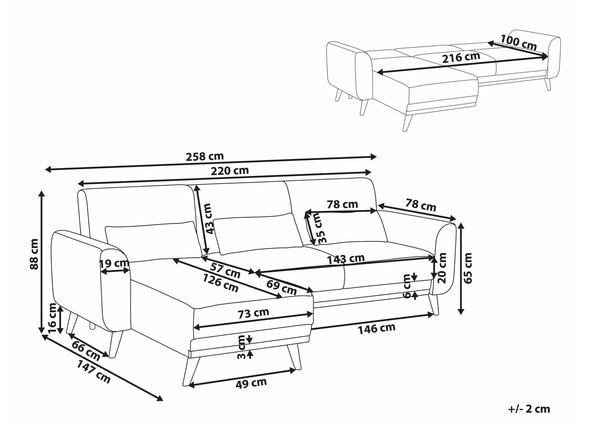 Corner sofa Berwyn 2323 (Black)