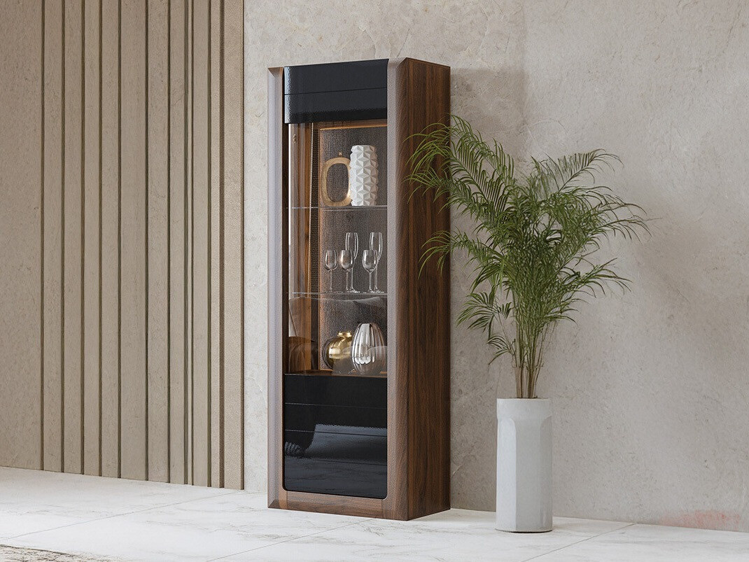 Βιβλιοθήκη Sovera 101 (Καρυδί + Γυαλιστερό μαύρο)