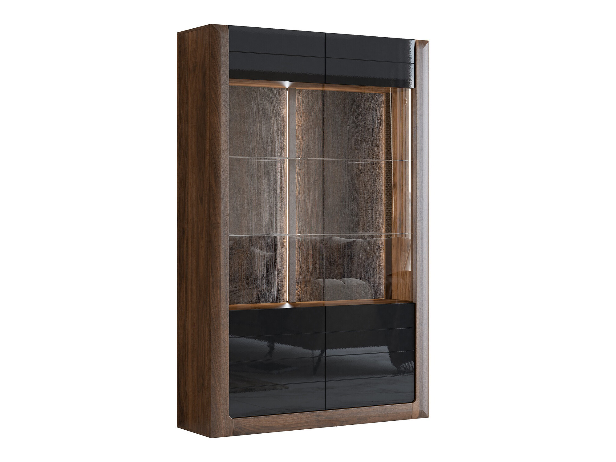 Βιβλιοθήκη Sovera 102 (Καρυδί + Γυαλιστερό μαύρο)