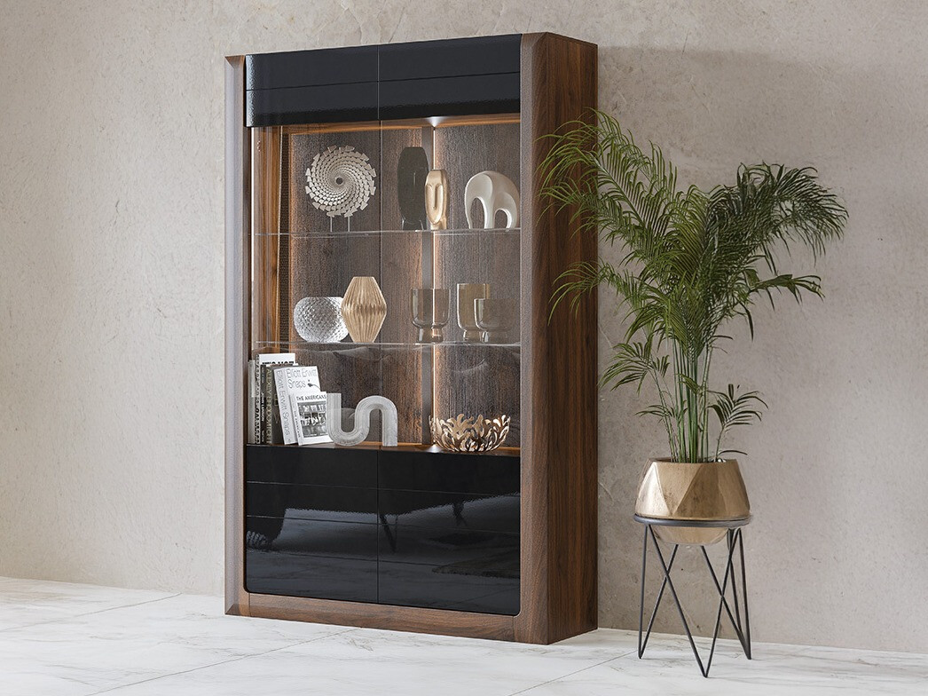 Βιβλιοθήκη Sovera 102 (Καρυδί + Γυαλιστερό μαύρο)