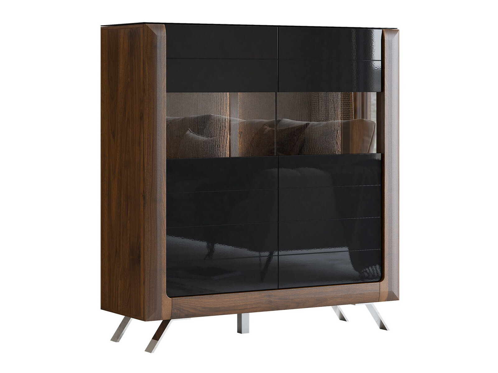 Βιβλιοθήκη Sovera 106 (Καρυδί + Γυαλιστερό μαύρο)