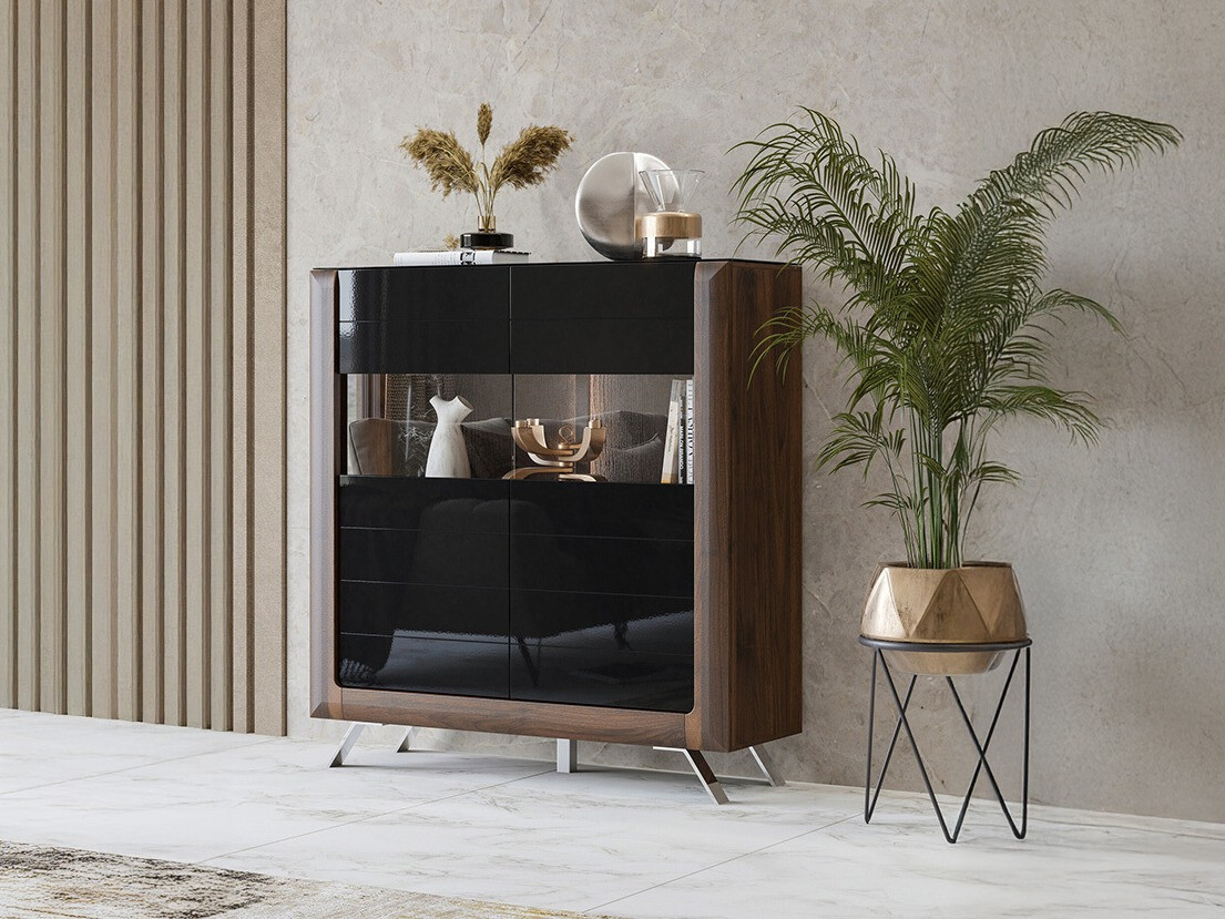 Βιβλιοθήκη Sovera 106 (Καρυδί + Γυαλιστερό μαύρο)