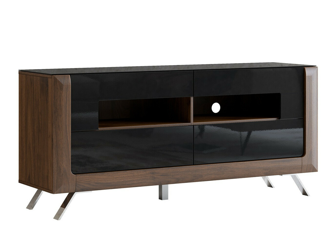 Έπιπλο τηλεόρασης Sovera 105 (Καρυδί + Γυαλιστερό μαύρο)