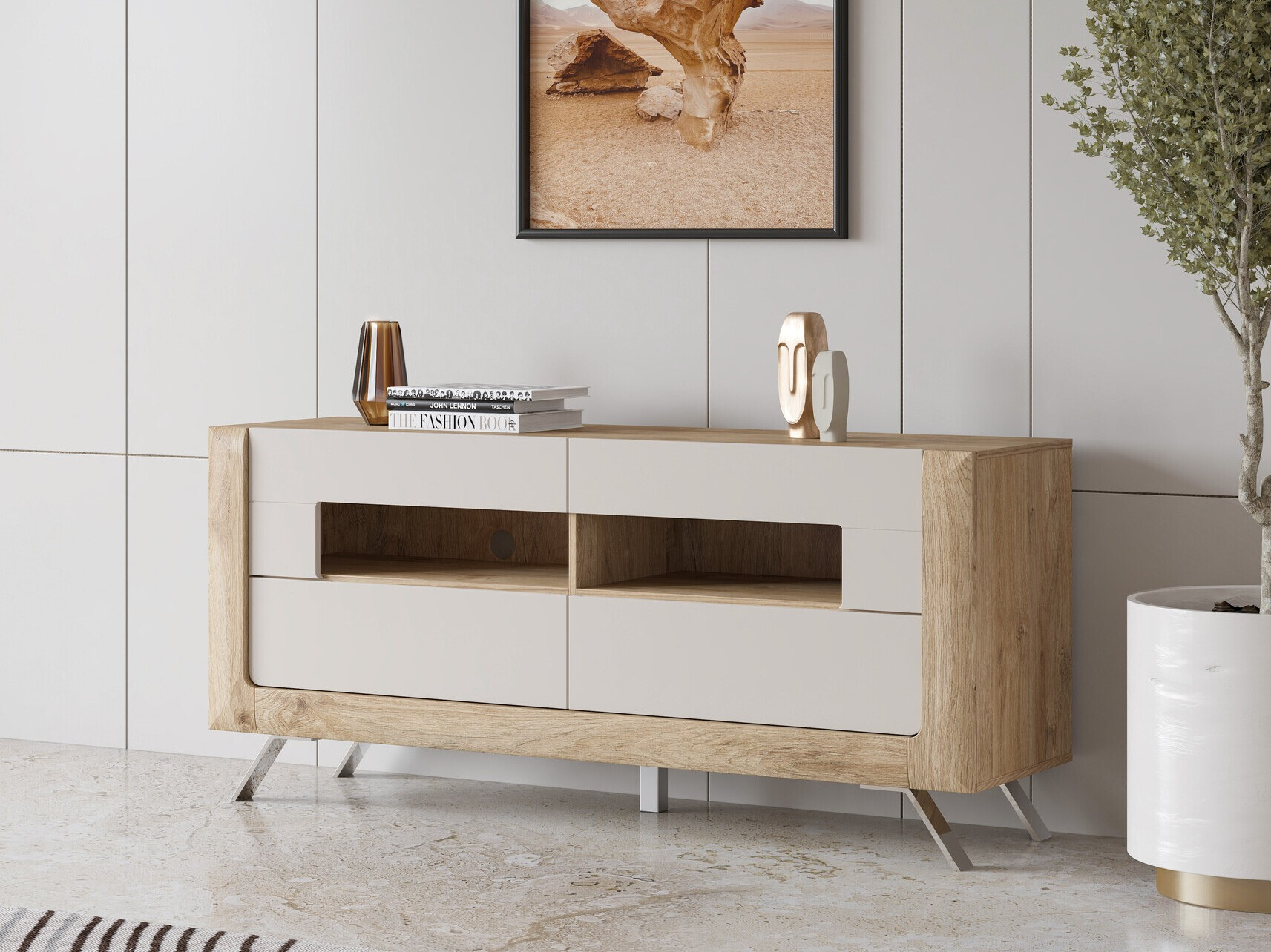 Έπιπλο τηλεόρασης Sovera 105 (Χρυσή βελανιδιά + Ανοιχτό γκρι)