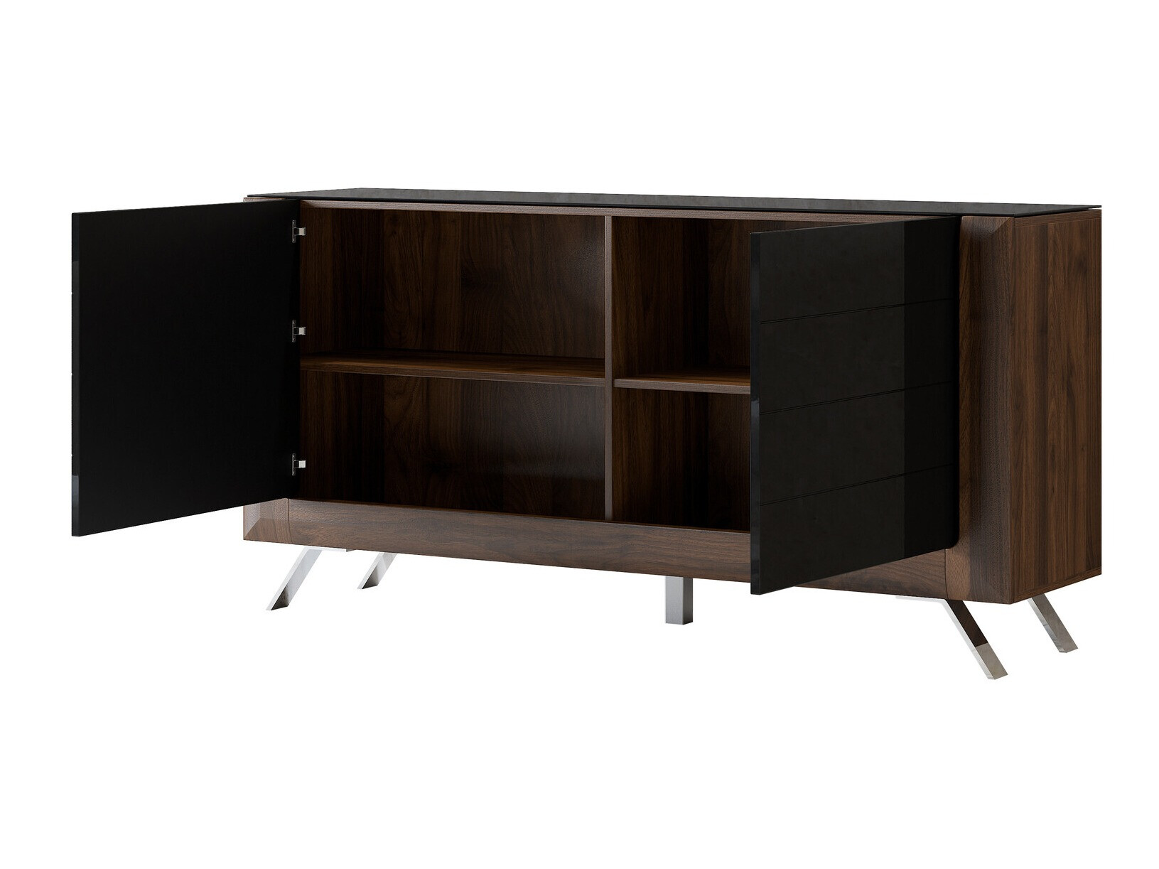 Μπουφέ Sovera 107 (Καρυδί + Γυαλιστερό μαύρο)