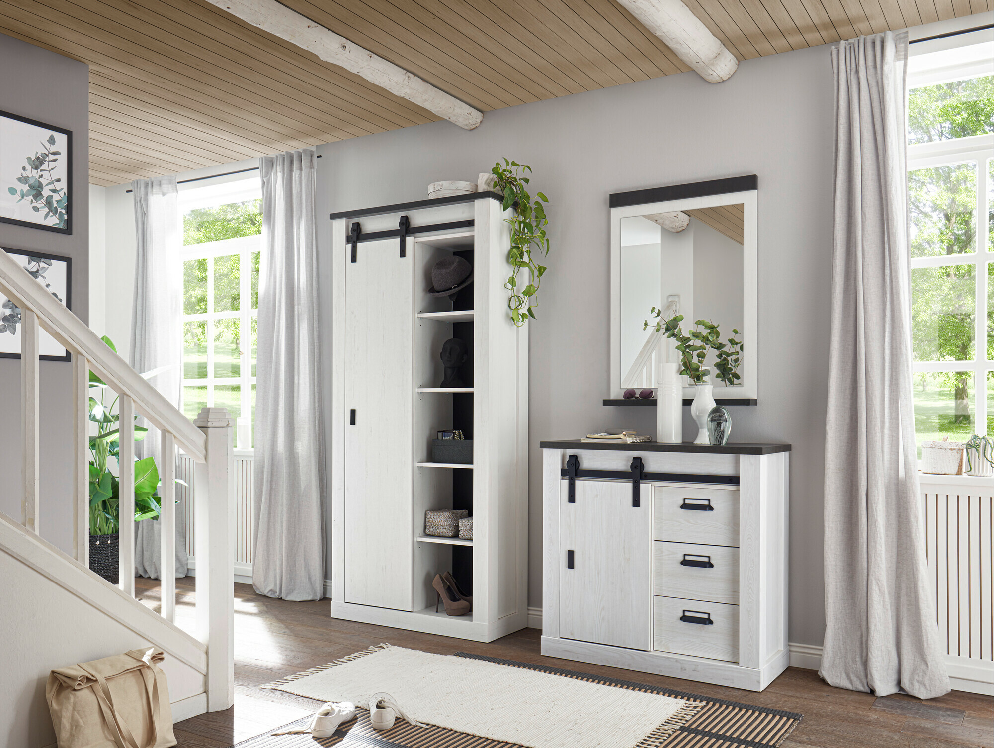 Σετ διαδρόμου Cirtale 129 (Λευκασμένο πεύκο + Antrahite)