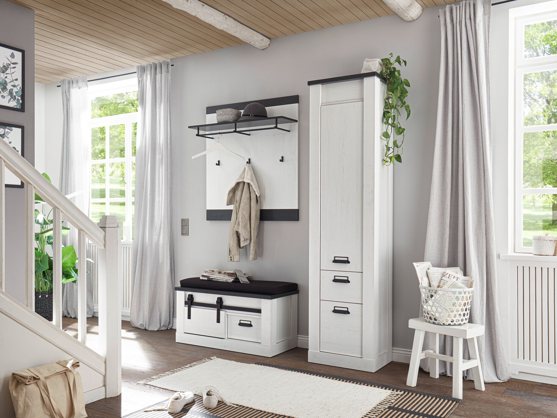 Σετ διαδρόμου Cirtale 130 (Λευκασμένο πεύκο + Ανθρακί)