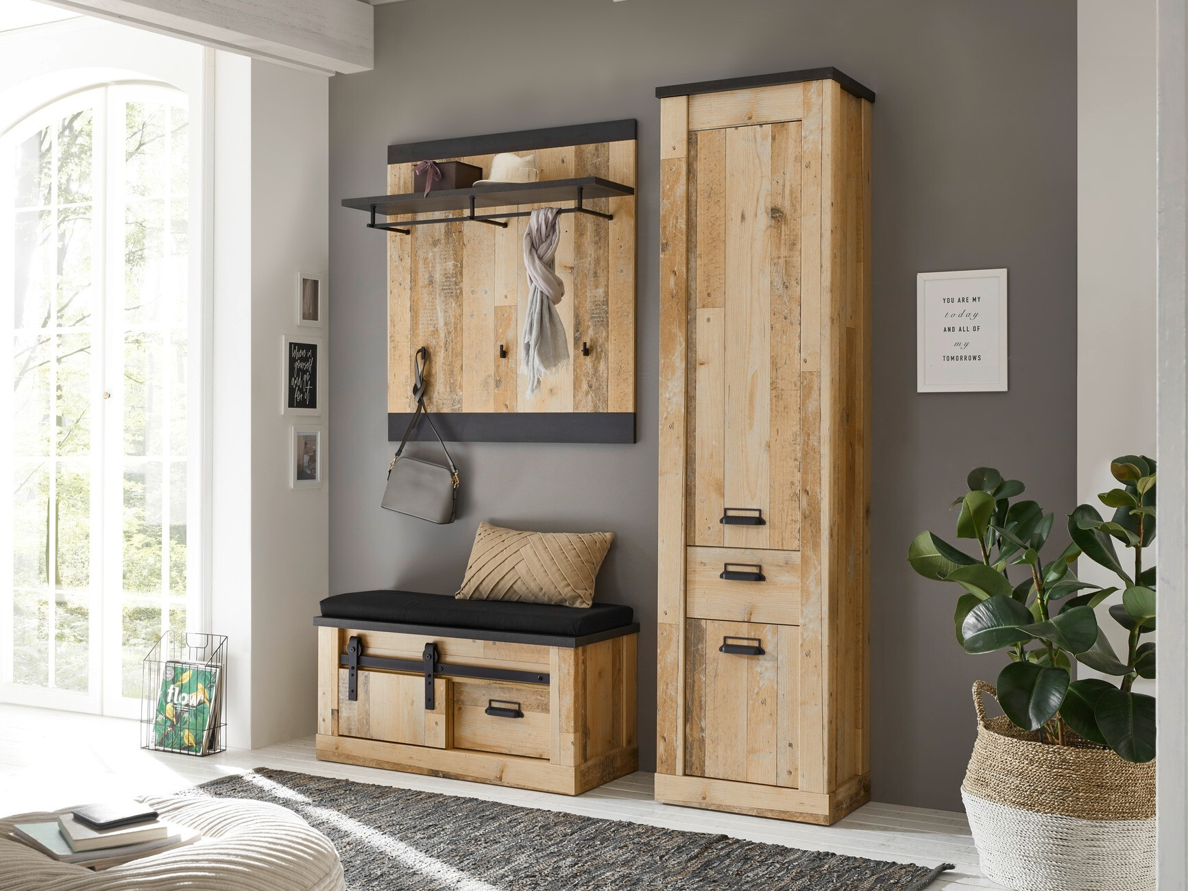 Σετ διαδρόμου Cirtale 130 (Παλαιωμένο χρώμα ξύλου + Ανθρακί)