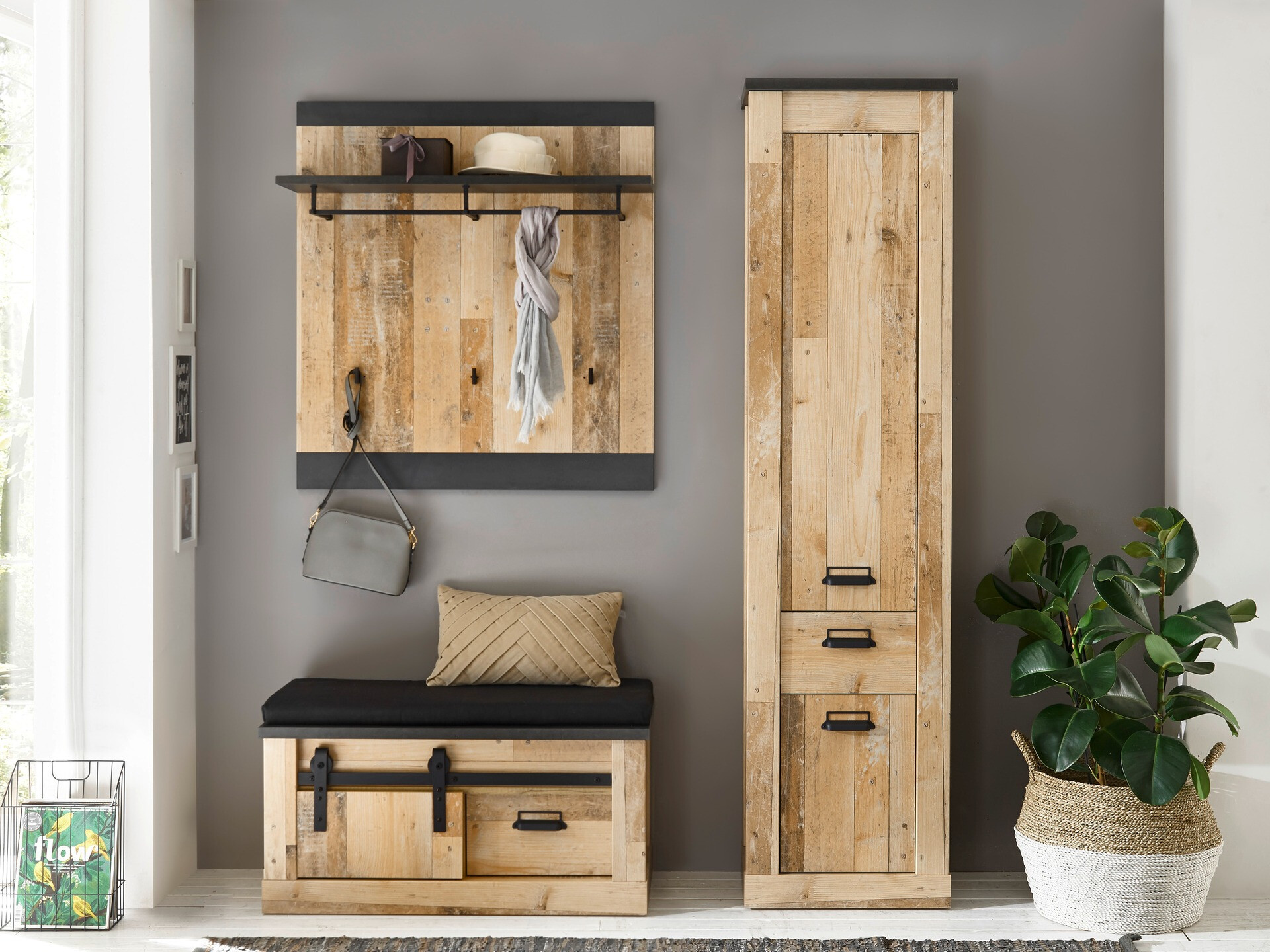 Σετ διαδρόμου Cirtale 130 (Παλαιωμένο χρώμα ξύλου + Ανθρακί)