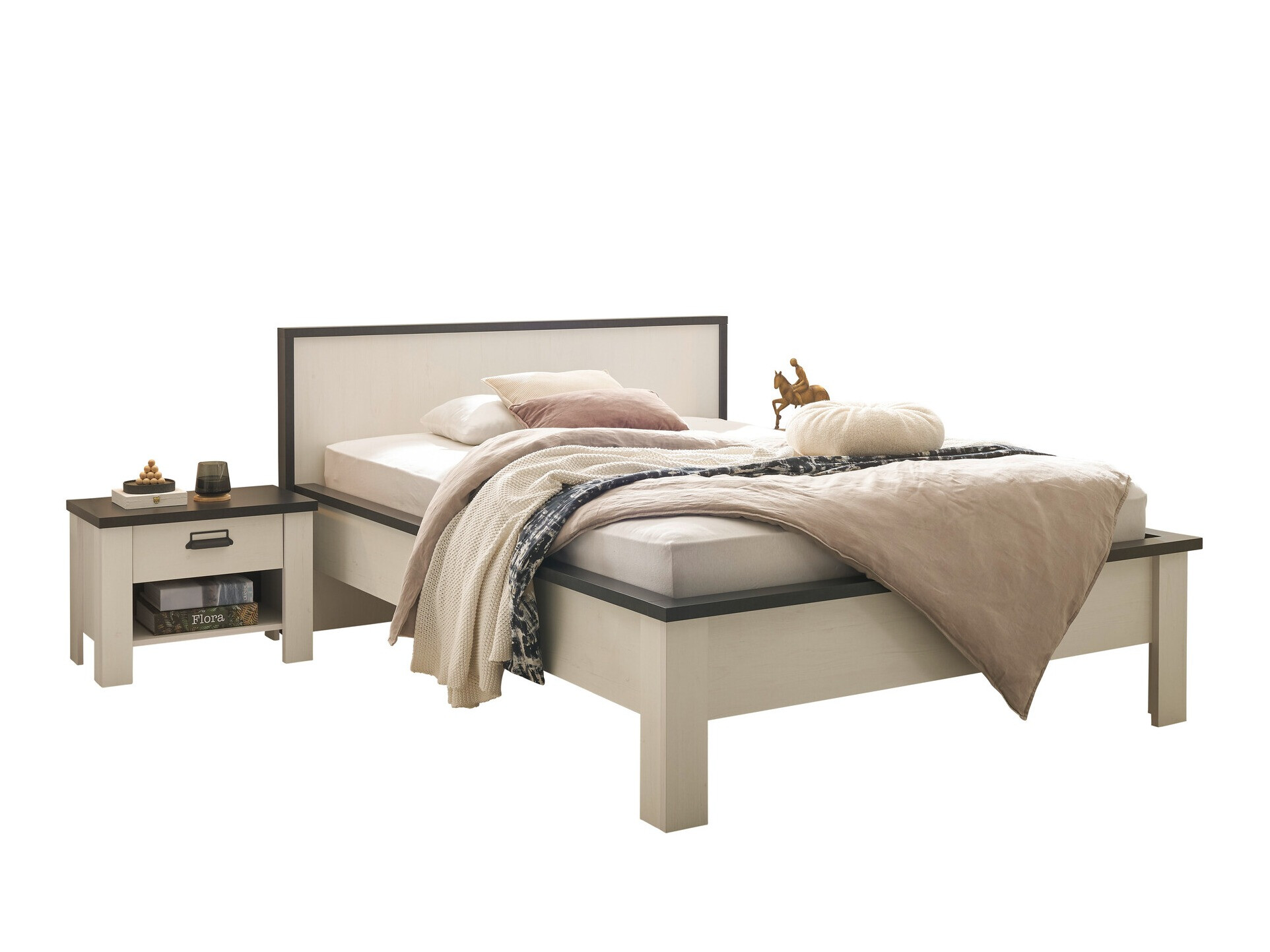 Σετ υπνοδωματίου Cirtale 128 (Λευκασμένο πεύκο + Ανθρακί)