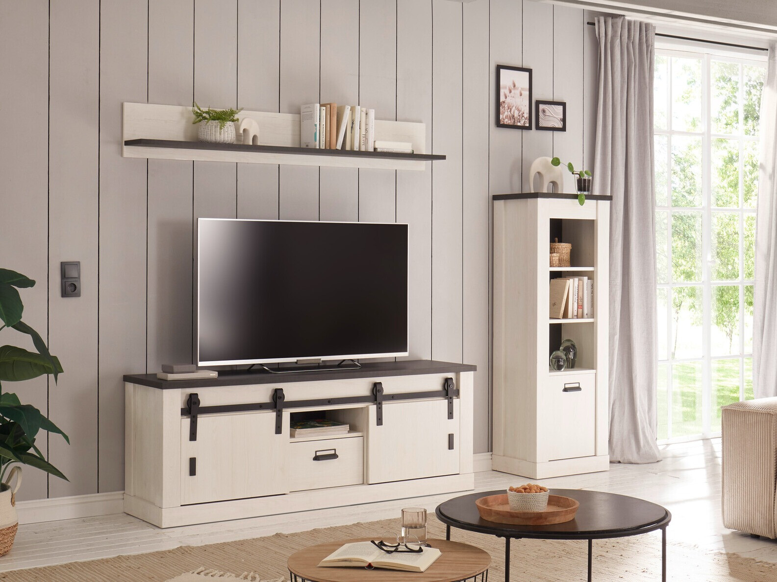 Σετ επίπλων σαλονιού Cirtale 131 (Λευκασμένο πεύκο + Ανθρακί)