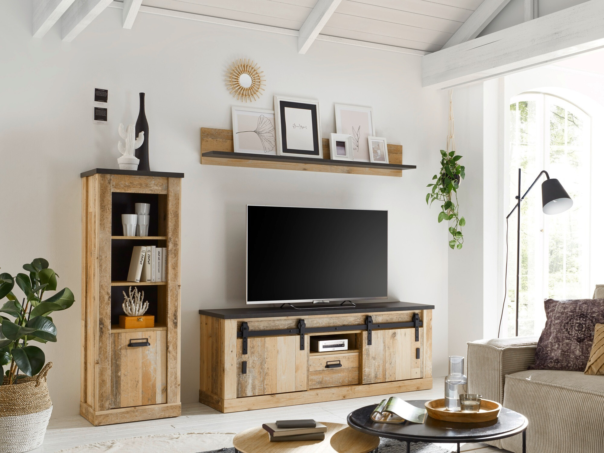 Σετ επίπλων σαλονιού Cirtale 131 (Παλαιωμένο χρώμα ξύλου + Ανθρακί)