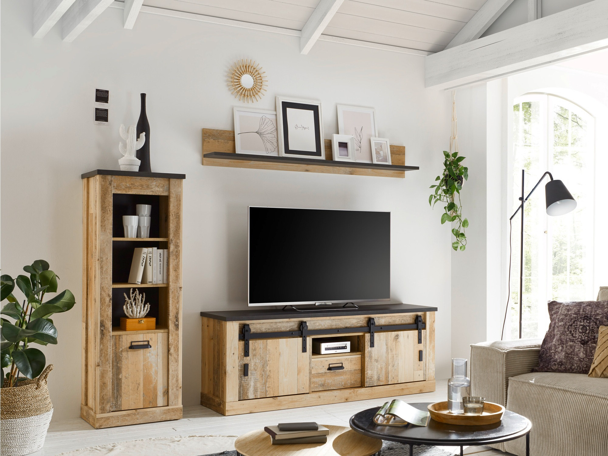 Σετ επίπλων σαλονιού Cirtale 131 (Παλαιωμένο χρώμα ξύλου + Ανθρακί)