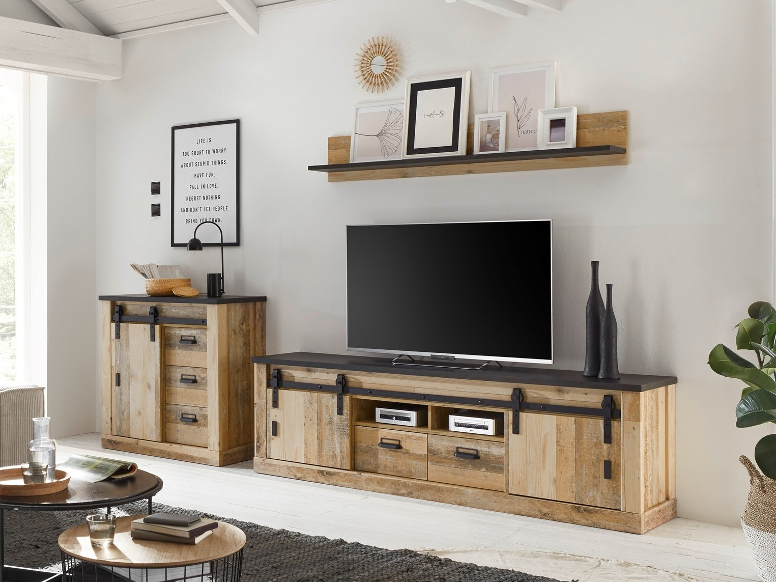 Σετ επίπλων σαλονιού Cirtale 132 (Παλαιωμένο χρώμα ξύλου + Ανθρακί)